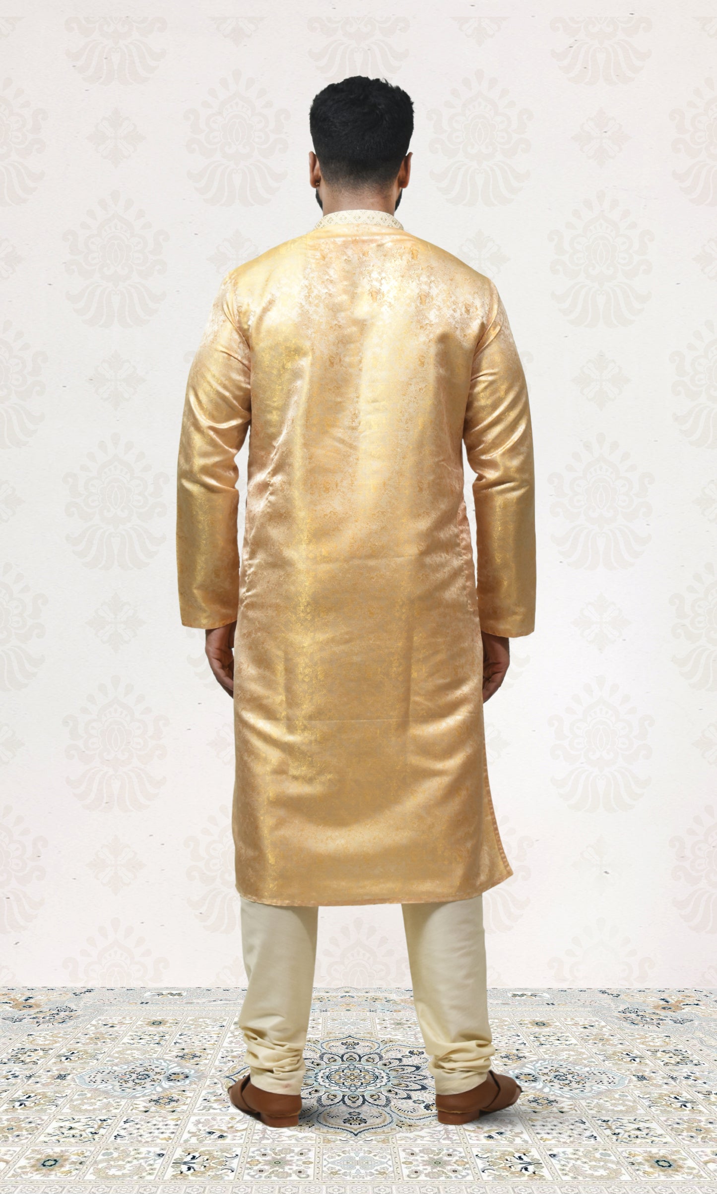 Silken Blush Yellow Ochre Kurta with Royal Embossed Detailing