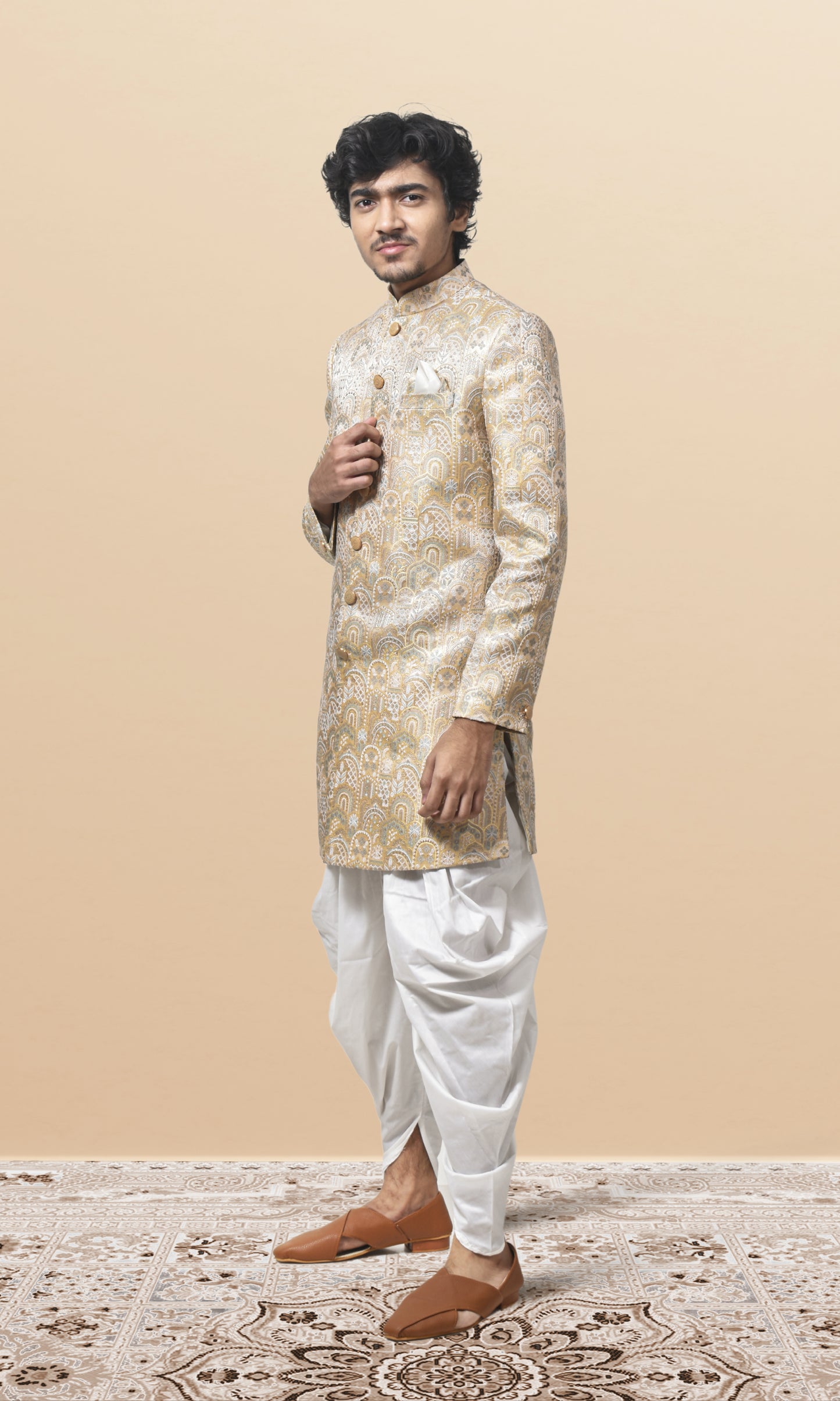 Ivory Kesar Indo-Western with Ethereal Architectural Weaving