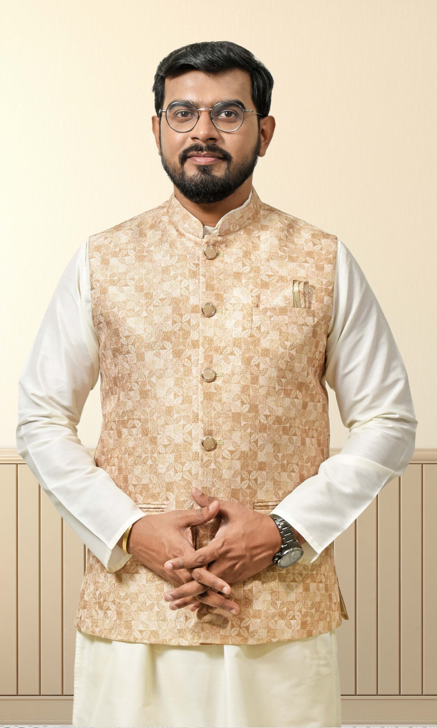 Sunkissed Sandstone Jacket with Heritage Floral Detailing