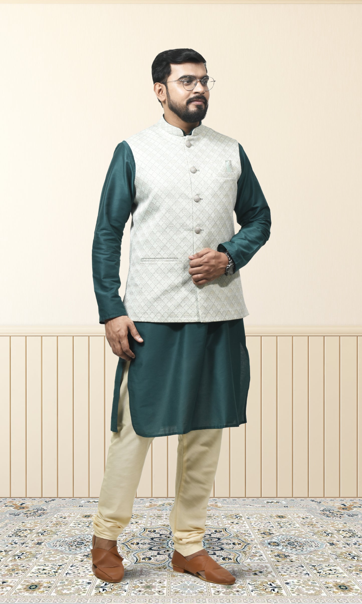 Pista & Minty Green Indo-Western with Ornate Jaal Embroidery