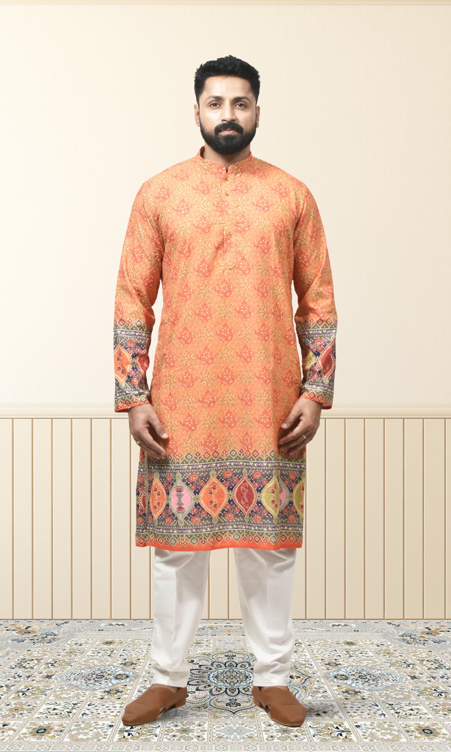 Sunset Saffron Kurta with Ornate Boho Borders