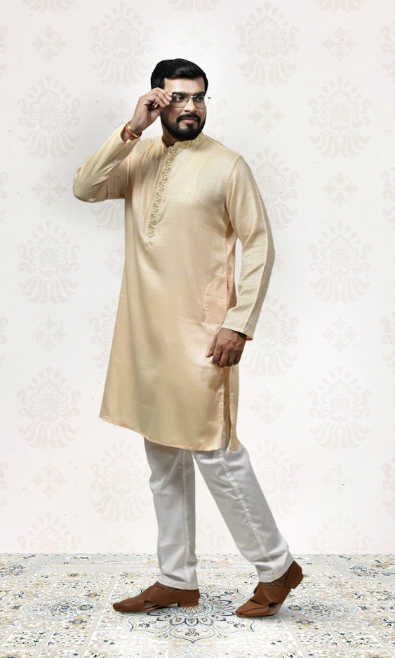 Sunlit Ivory Radiance Kurta with Floral Embroidery