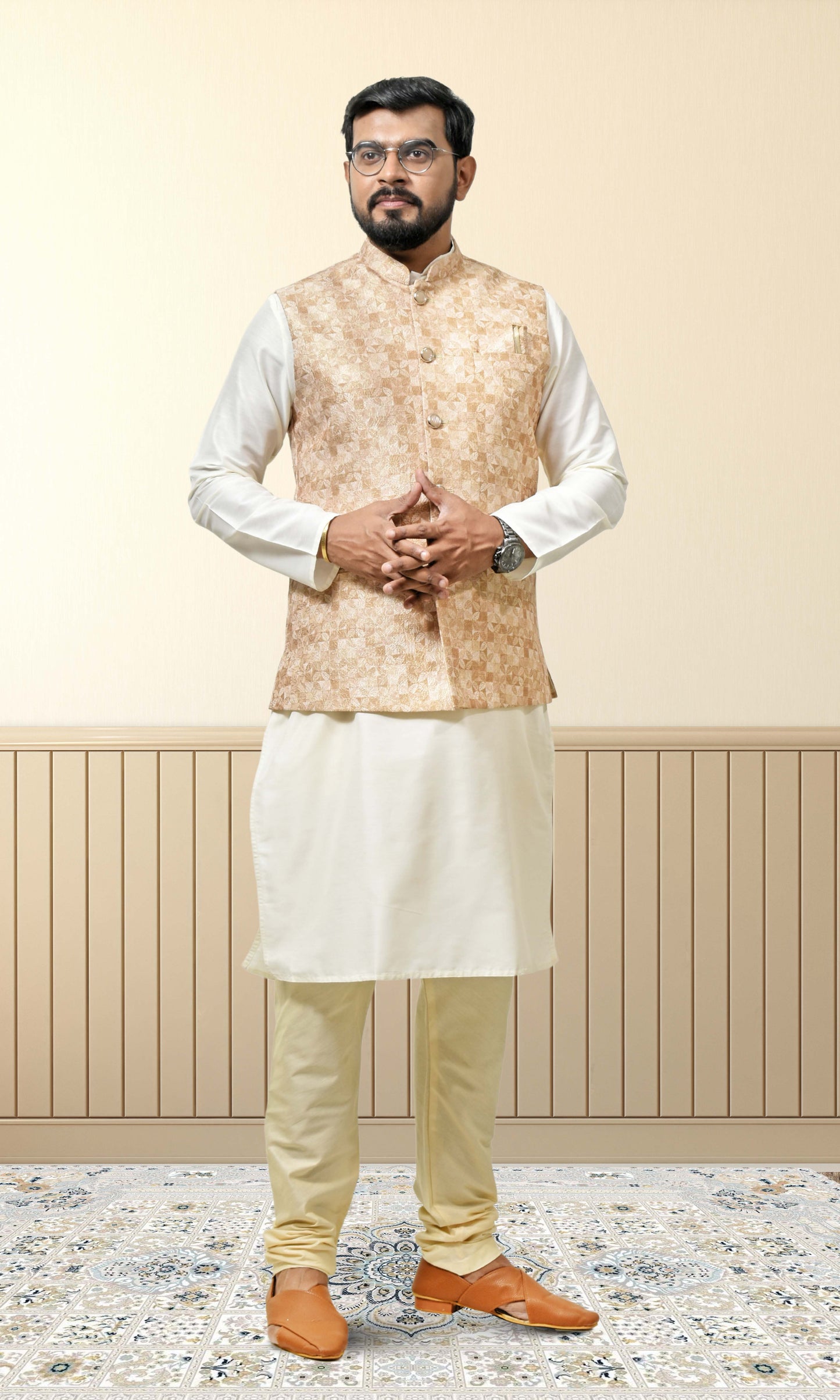 Sunkissed Sandstone Jacket with Heritage Floral Detailing