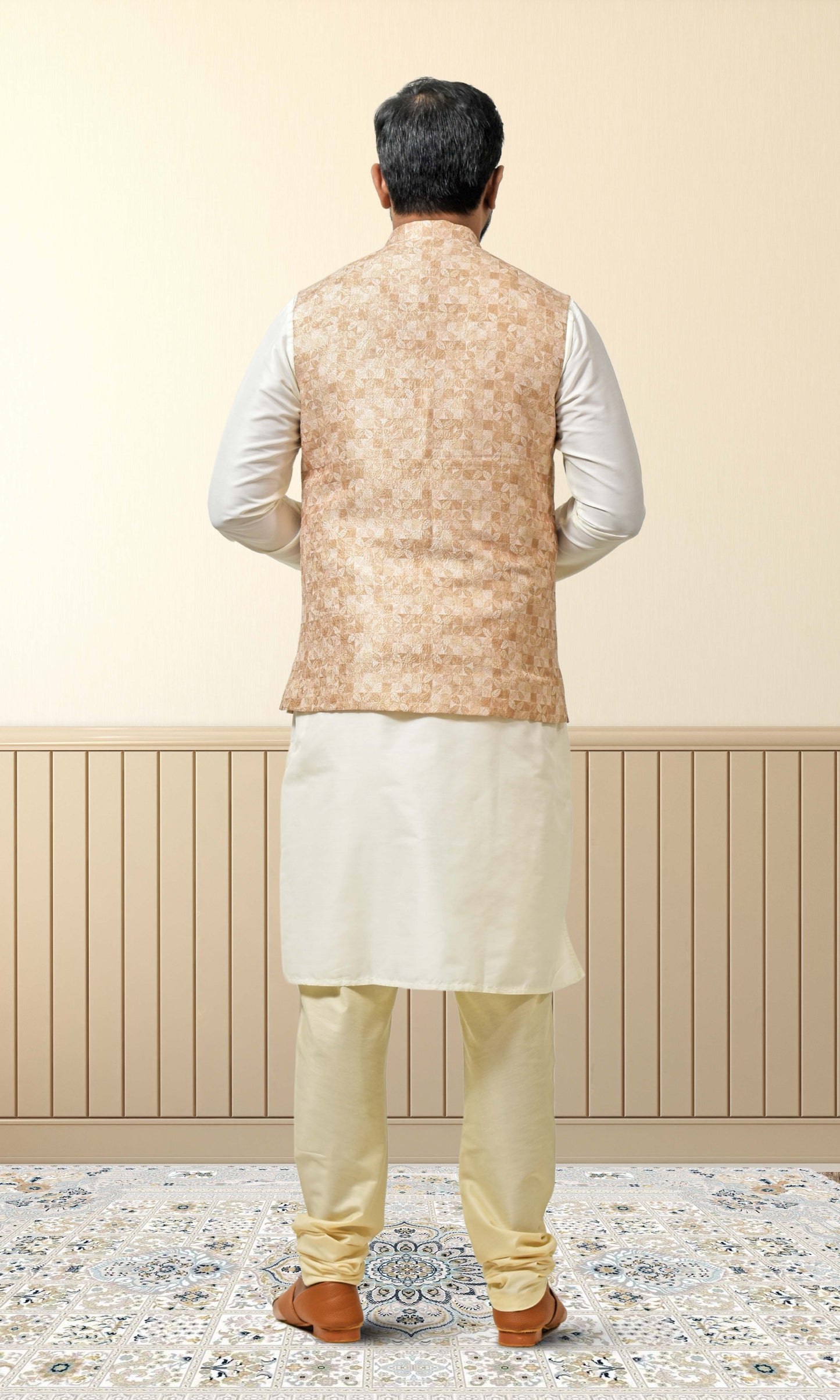 Sunkissed Sandstone Jacket with Heritage Floral Detailing