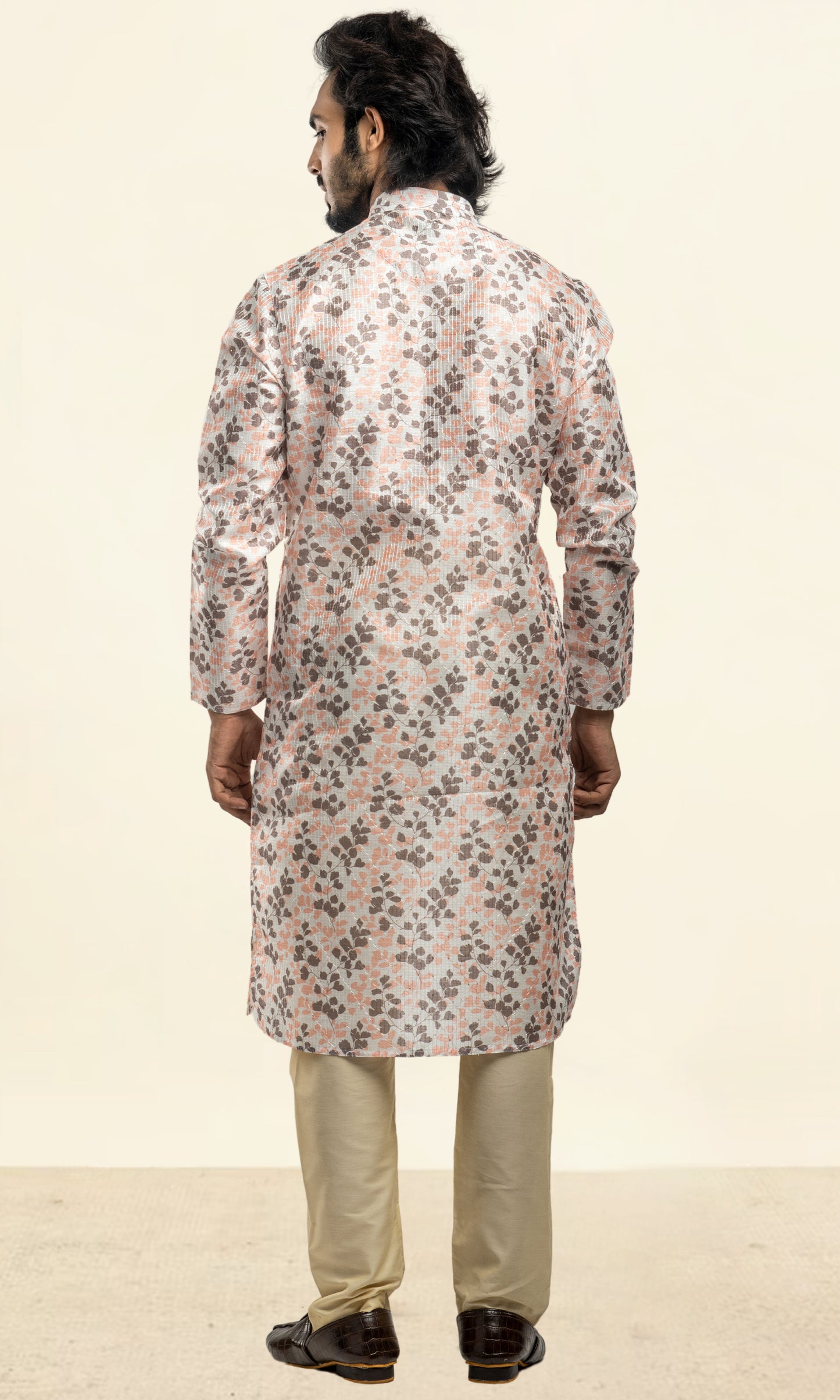 HALDI YELLOW WITH BRONZE FLORAL PRINT KURTA WITH THREAD WORK EMBRIODERY