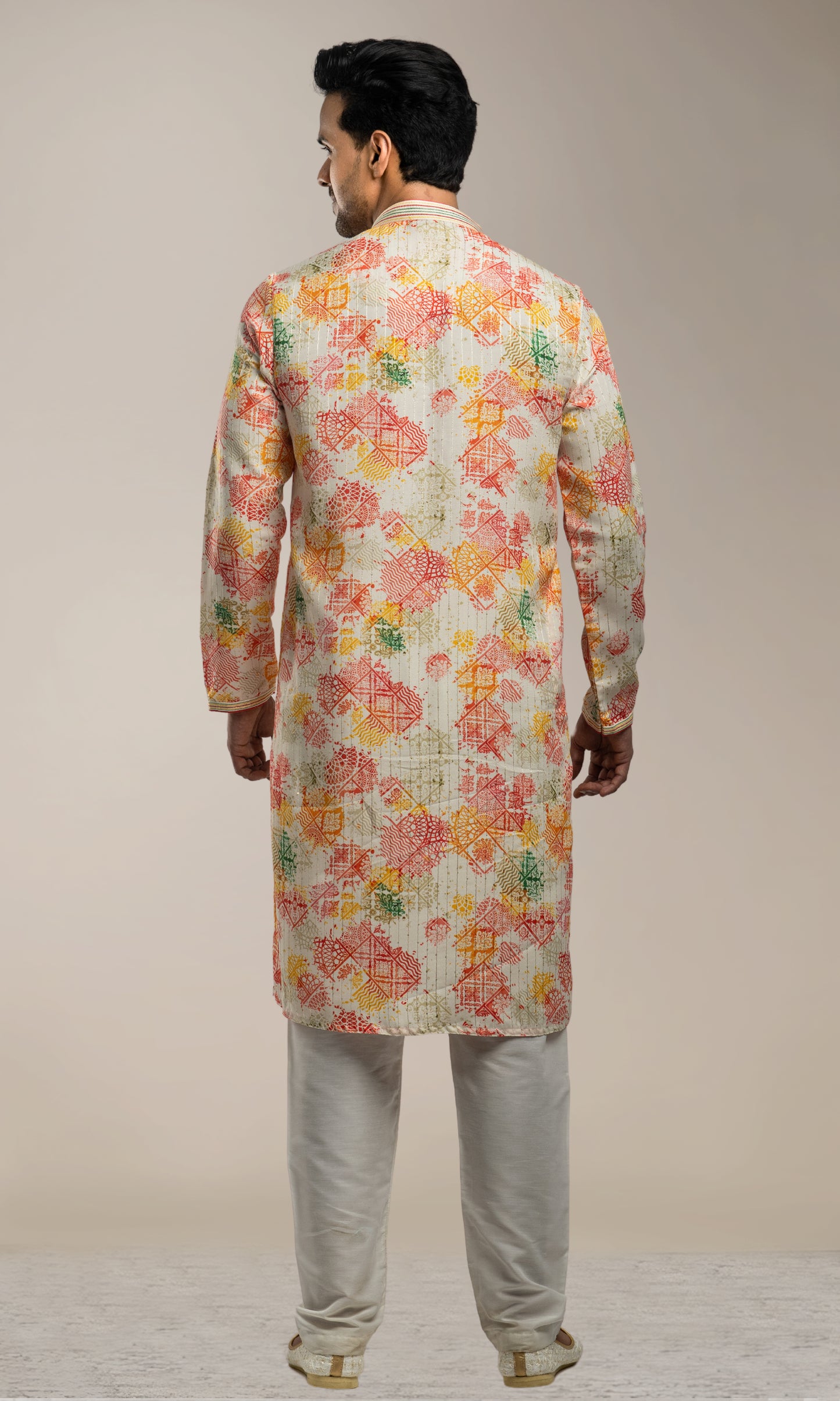 VENETIAN RED WITH MULTI COLOUR ABSTRACT PRINT KURTA WITH SEQIUNED THREADWORK