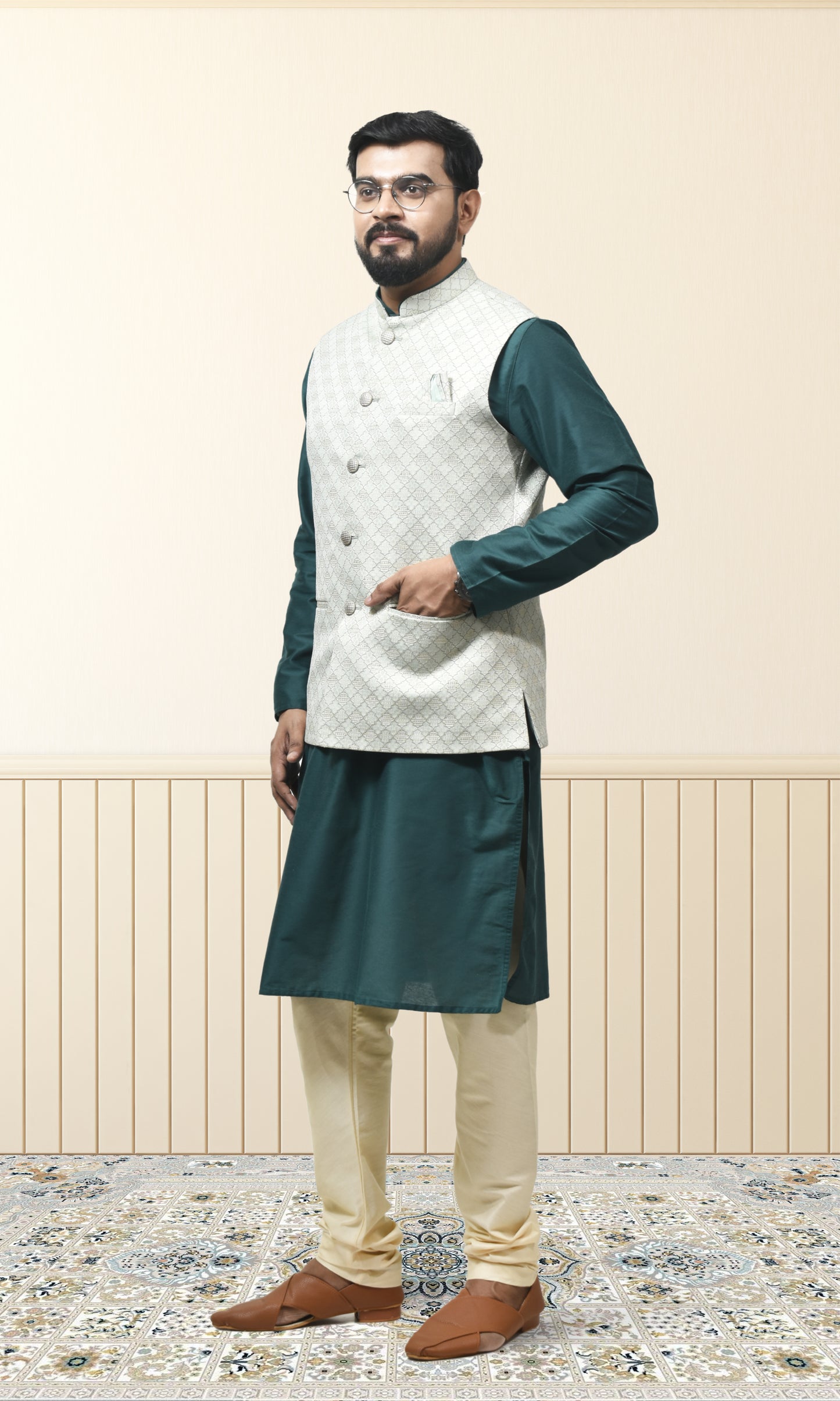 Pista & Minty Green Indo-Western with Ornate Jaal Embroidery