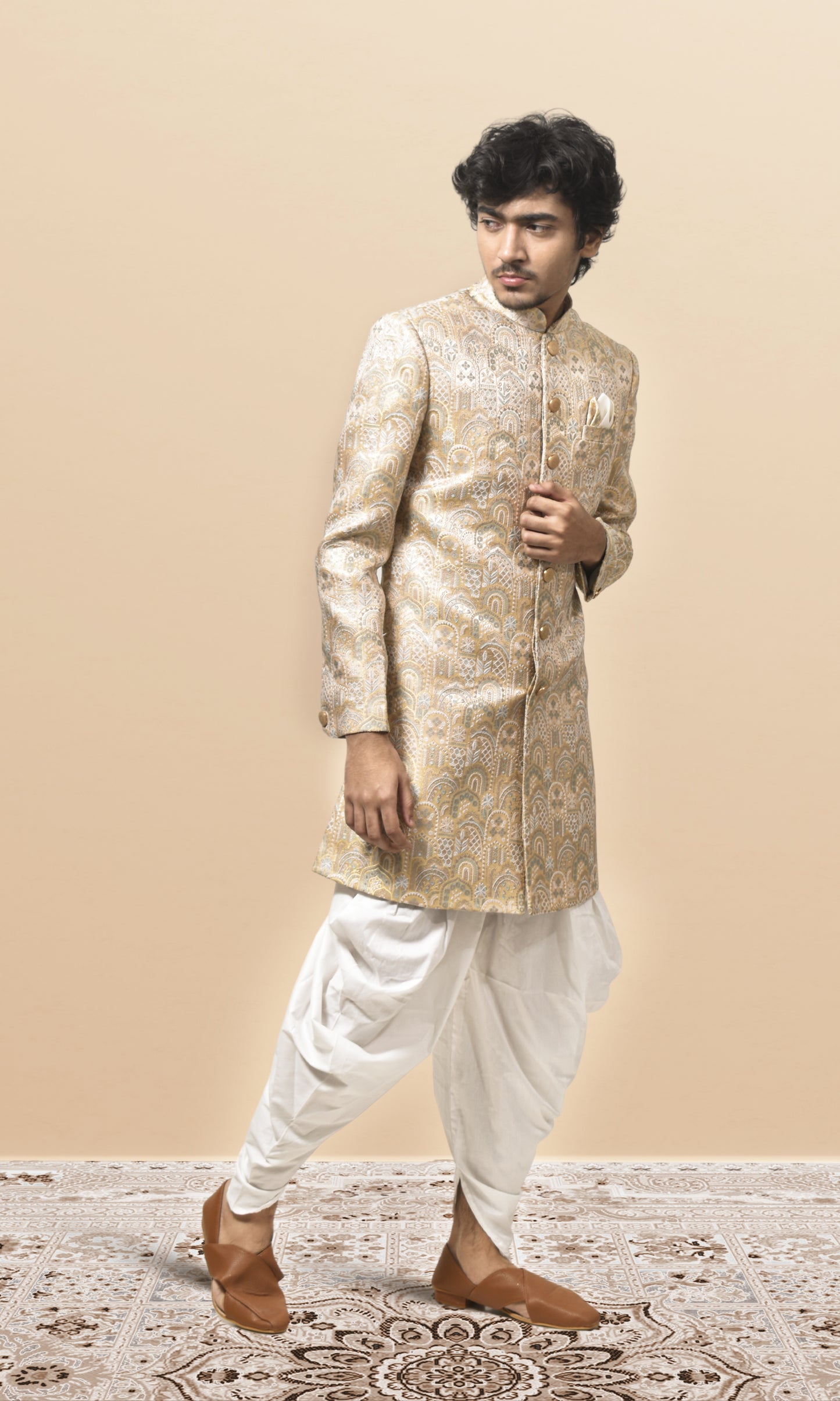 Ivory Kesar Indo-Western with Ethereal Architectural Weaving