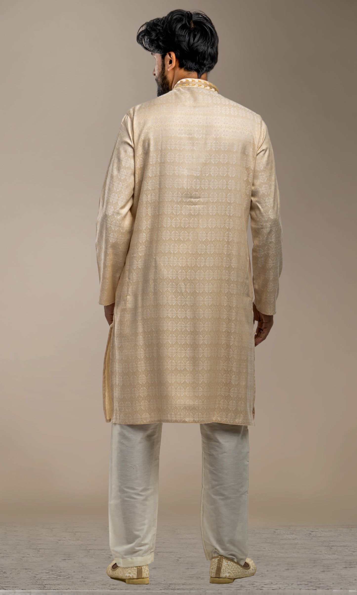 BISCUIT SELF WEAVED GEOMETRIC PATTERN KURTA