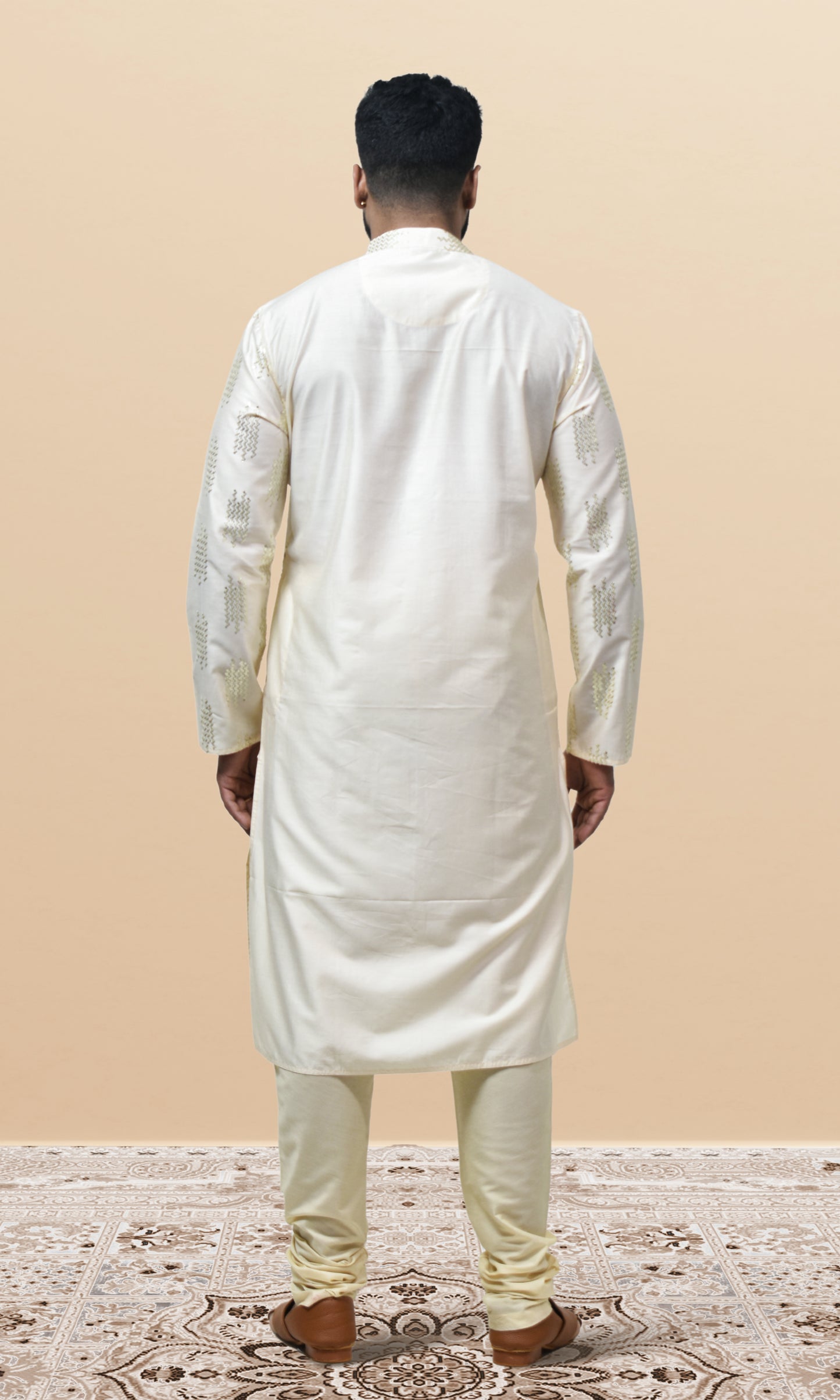 Ivory Butterscotch Cream Majesty Kurta with Shimmering Sequin Embellishments