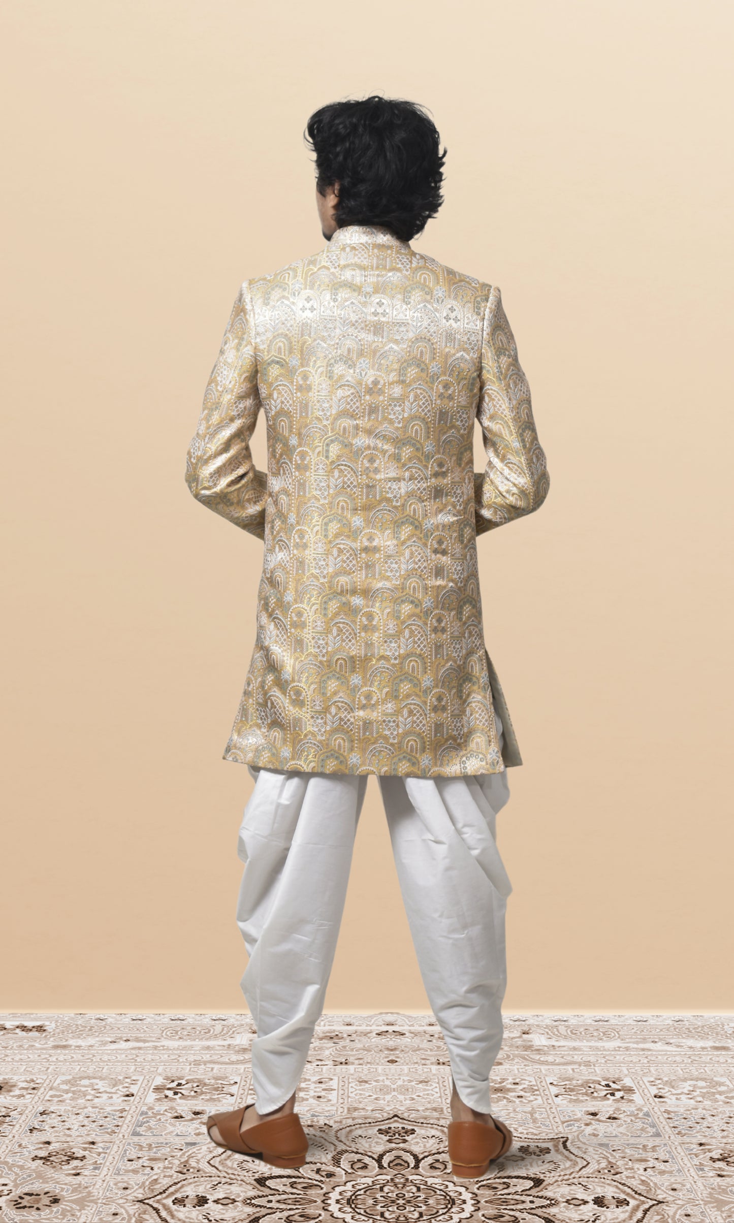 Ivory Kesar Indo-Western with Ethereal Architectural Weaving