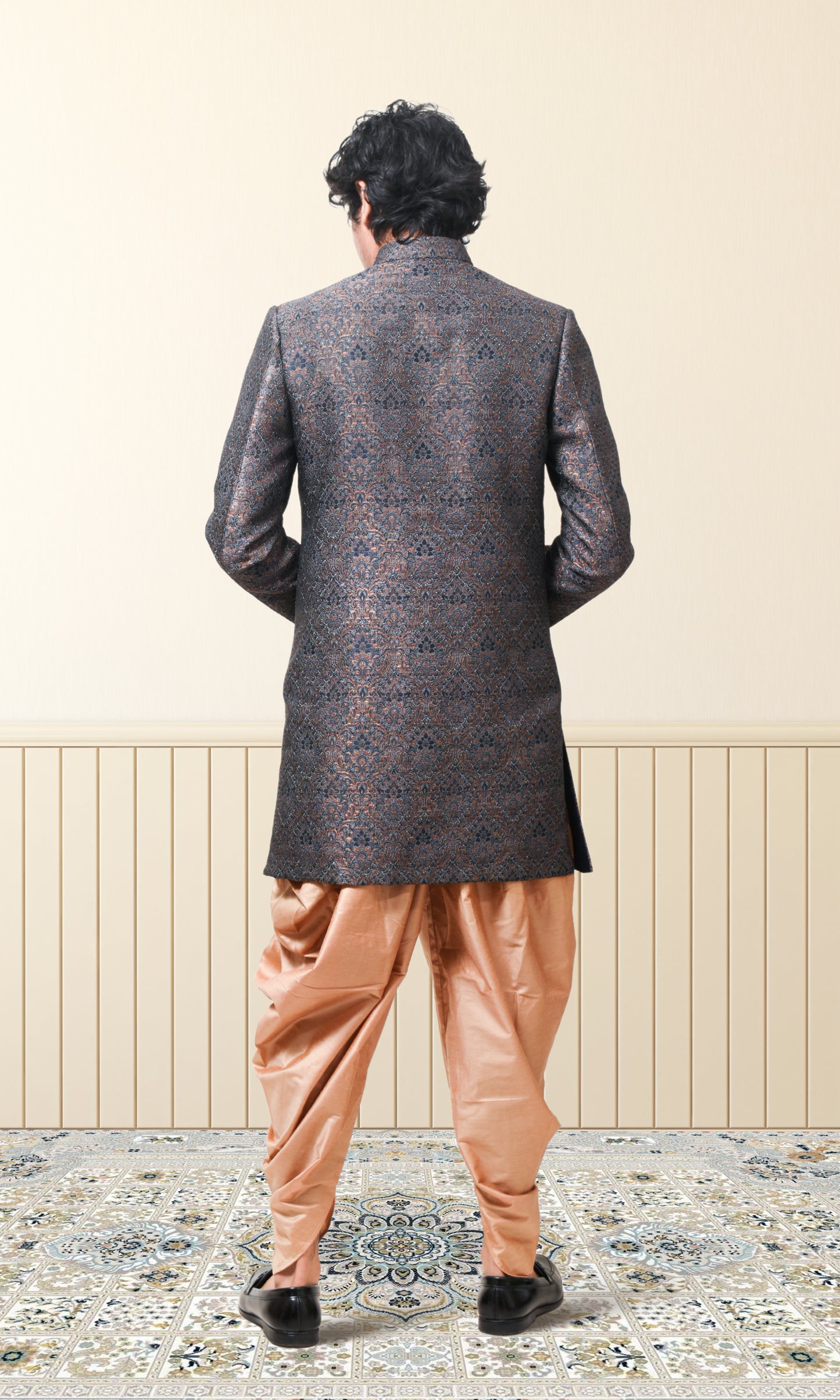 Dusky Sapphire & Charcoal Eclipse Majesty Indo-Western with Burnished Brocade Elegance