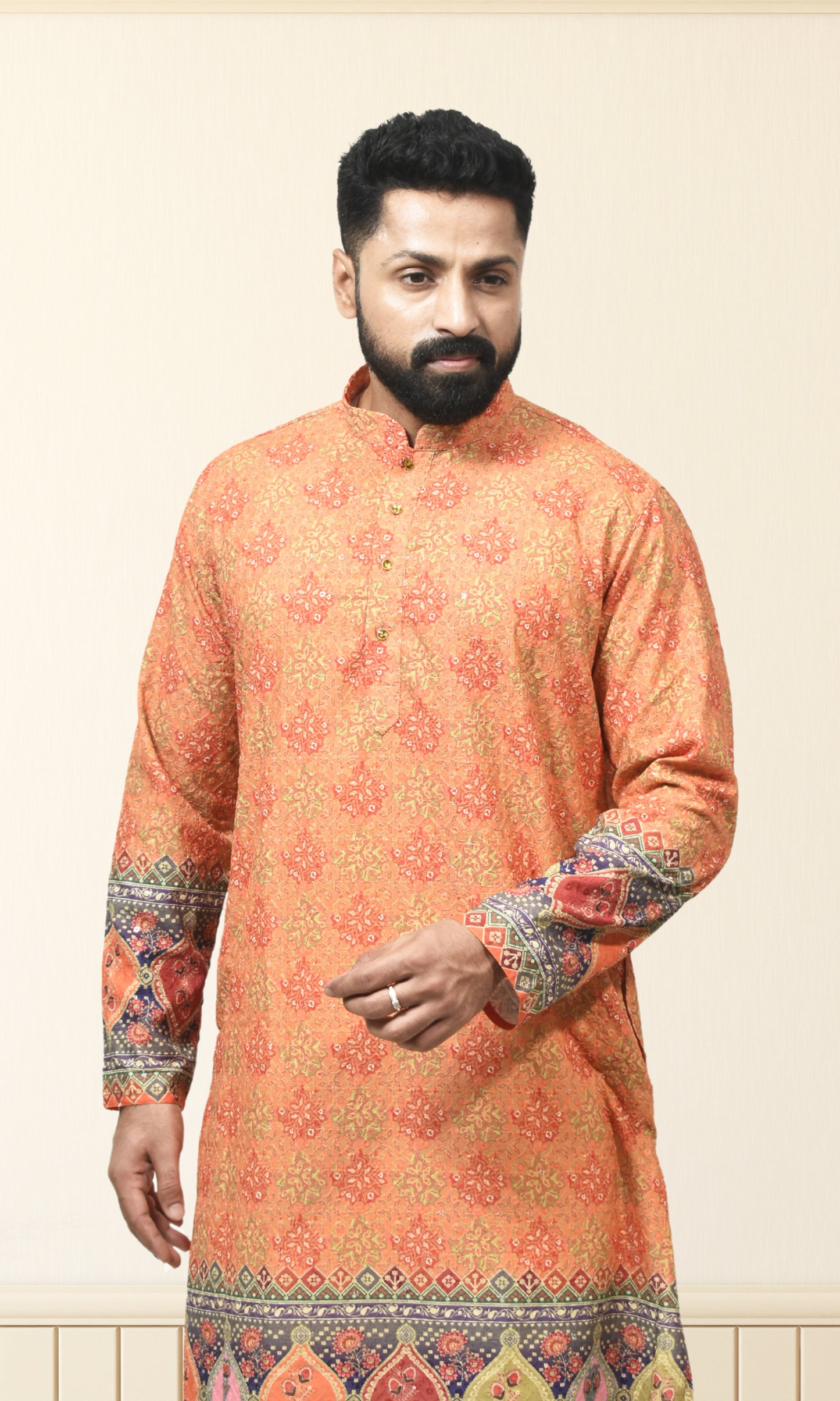 Sunset Saffron Kurta with Ornate Boho Borders