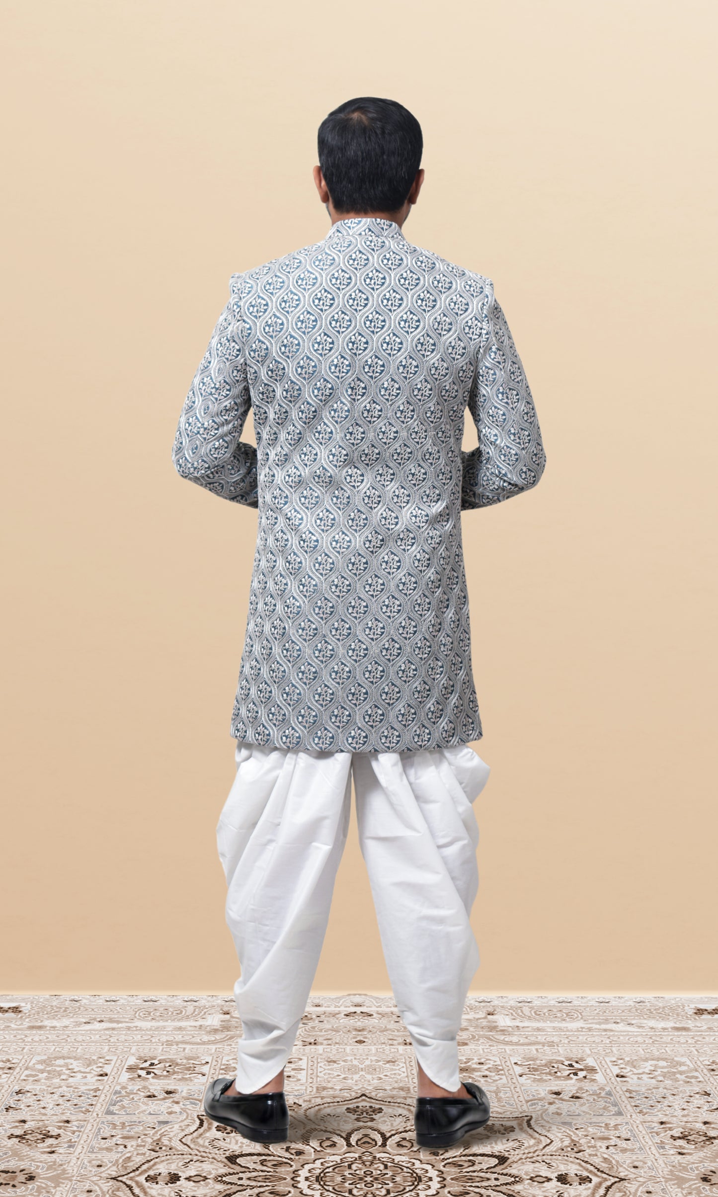 Silver Mirage Indo-Western with Ornate Lattice Embroidery
