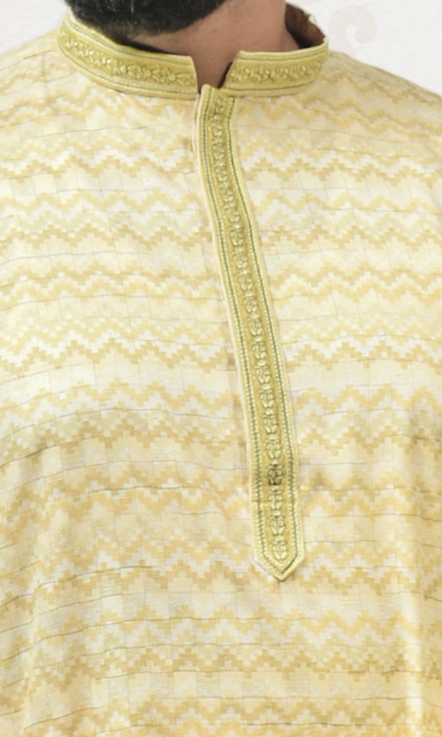 Pastel Mist Lemon Kurta with Embossed Zigzag Detailing