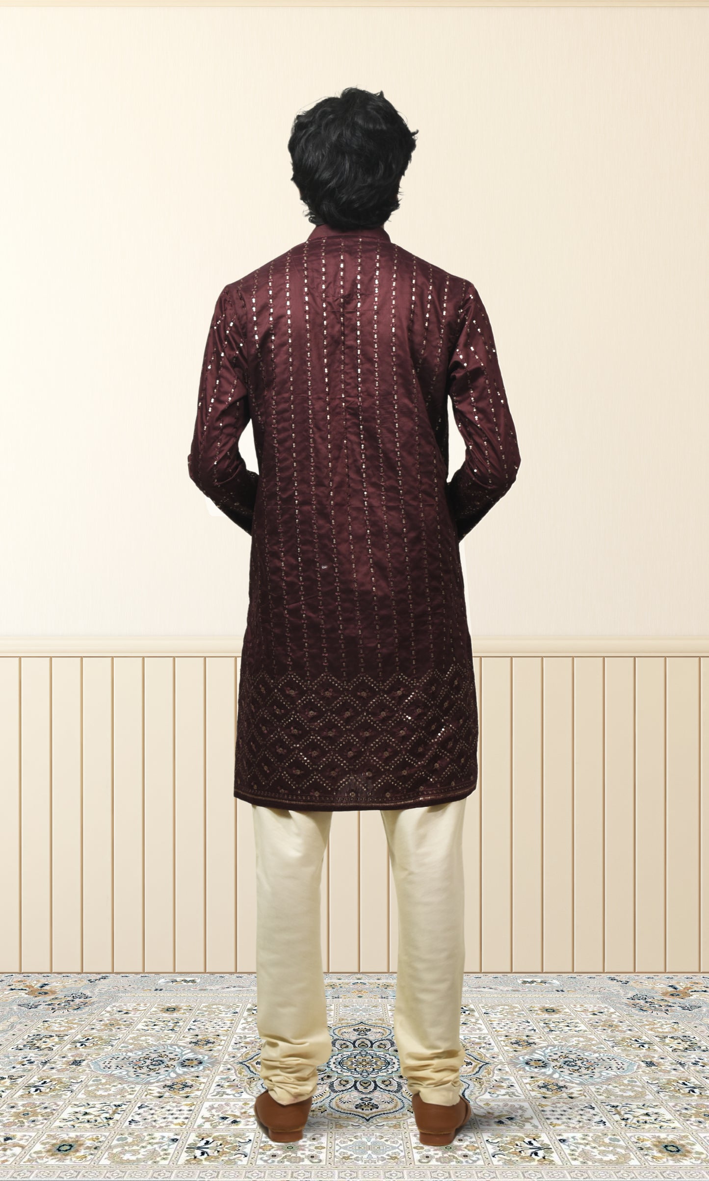 Mulberry Wine Kurta with Luminous Gold Embroidery
