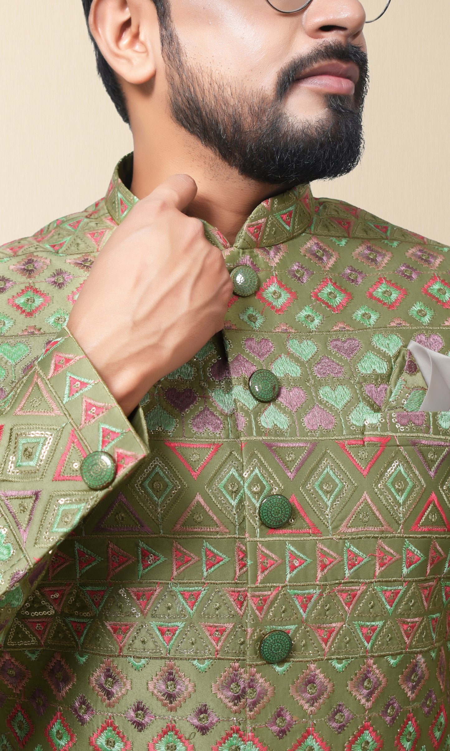 Emerald Multicoloured Majesty Indo-Western with Intricate Thread Symphony