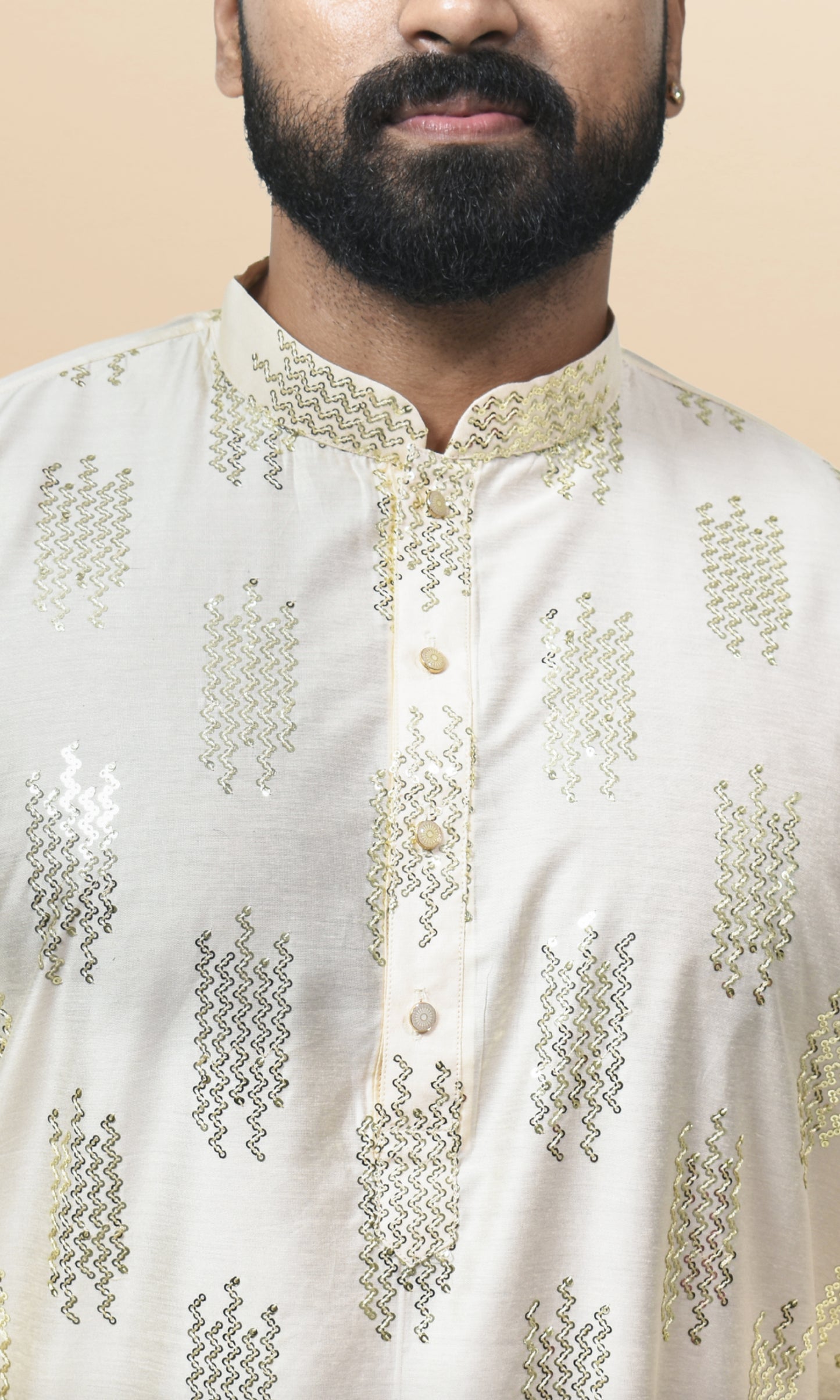 Ivory Butterscotch Cream Majesty Kurta with Shimmering Sequin Embellishments