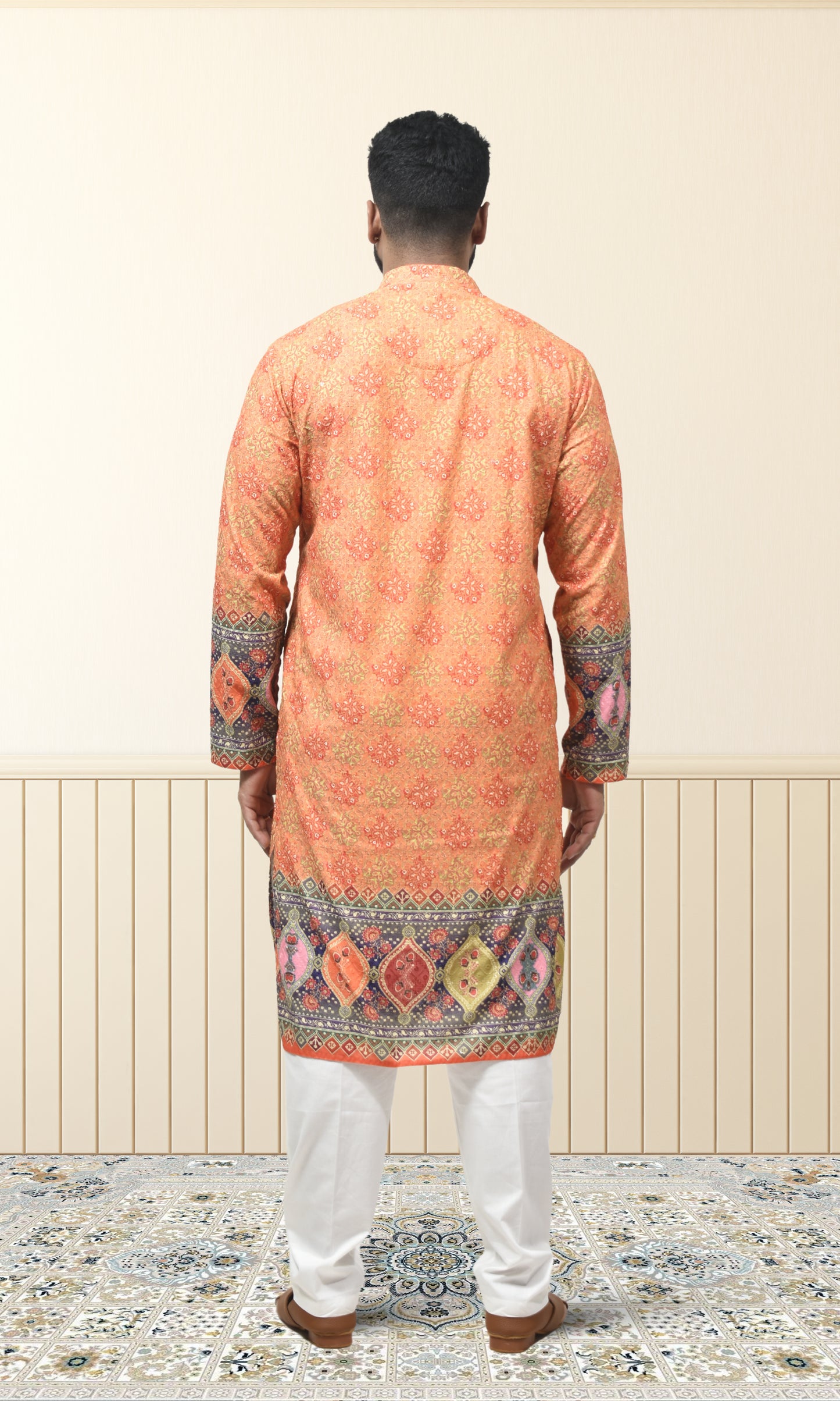 Sunset Saffron Kurta with Ornate Boho Borders