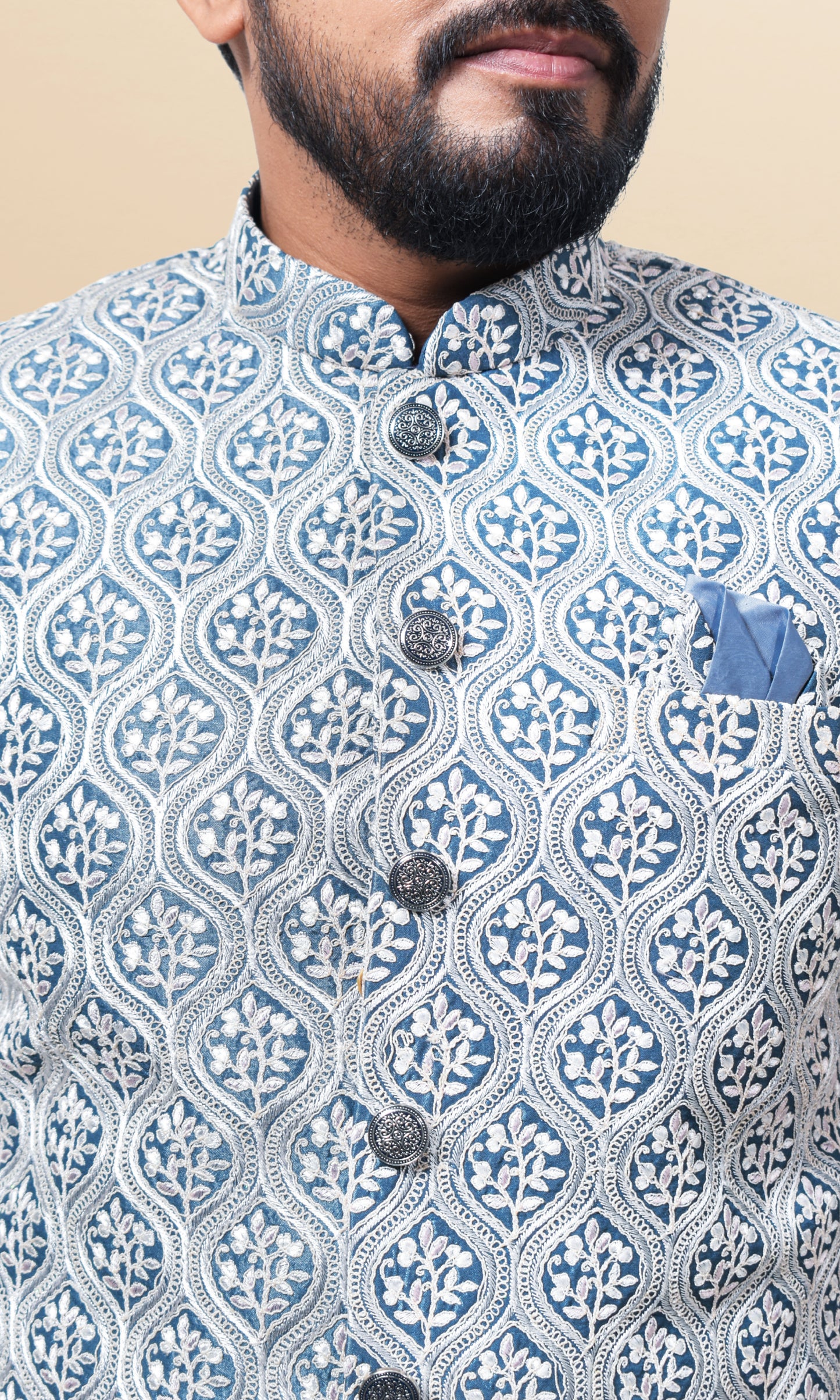 Silver Mirage Indo-Western with Ornate Lattice Embroidery