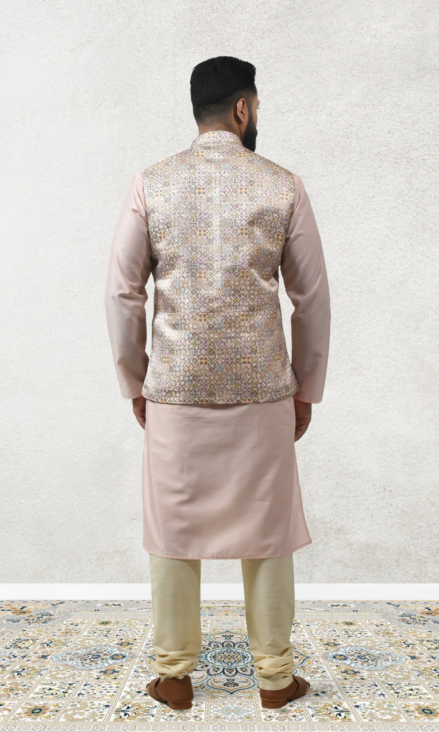 Prismatic Blush Gold Jacket with Enchanted Mosaic Sparkle & Iridescent Hues