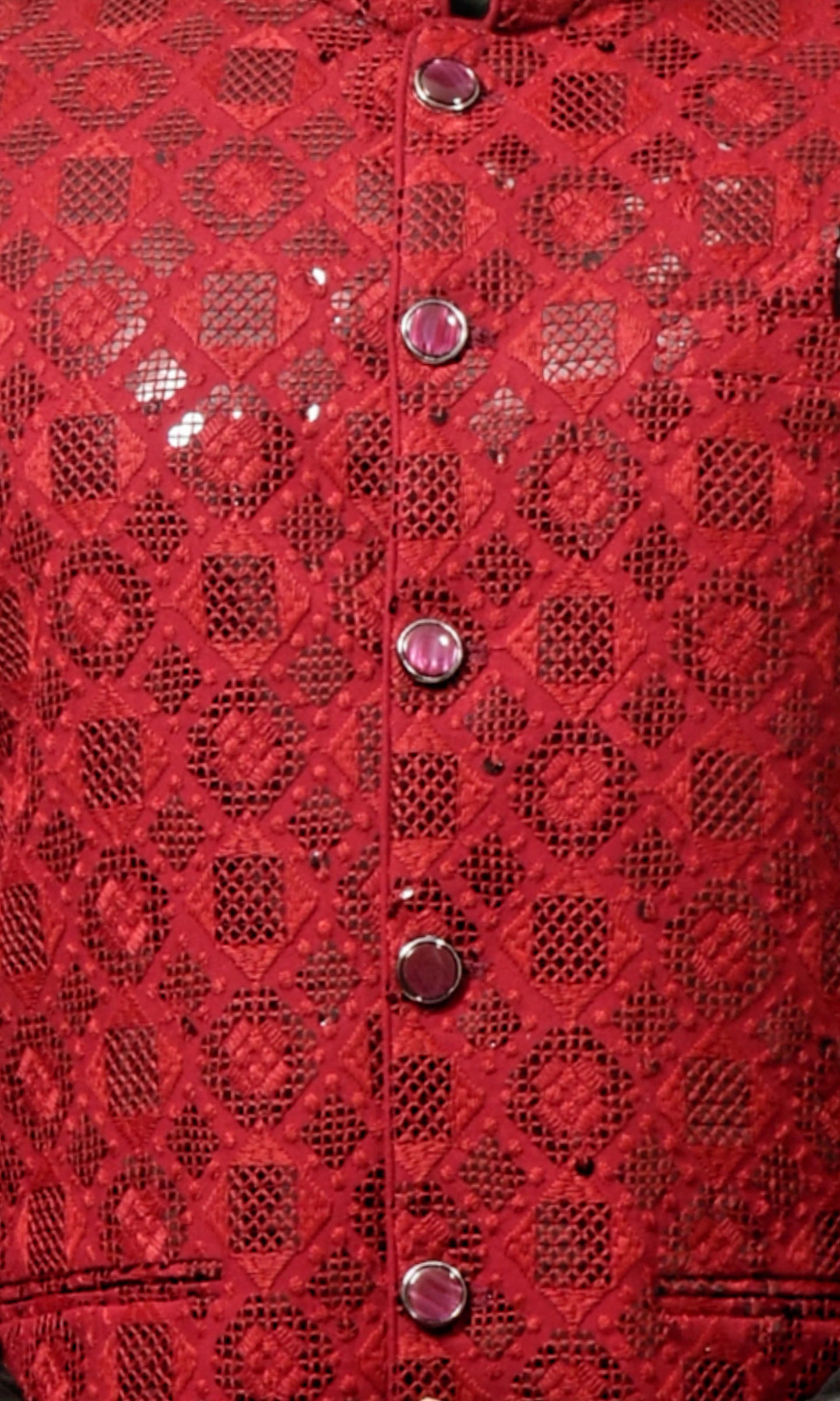 Maroon Obsidian Jacket with Noir Geometric Sequin Weave