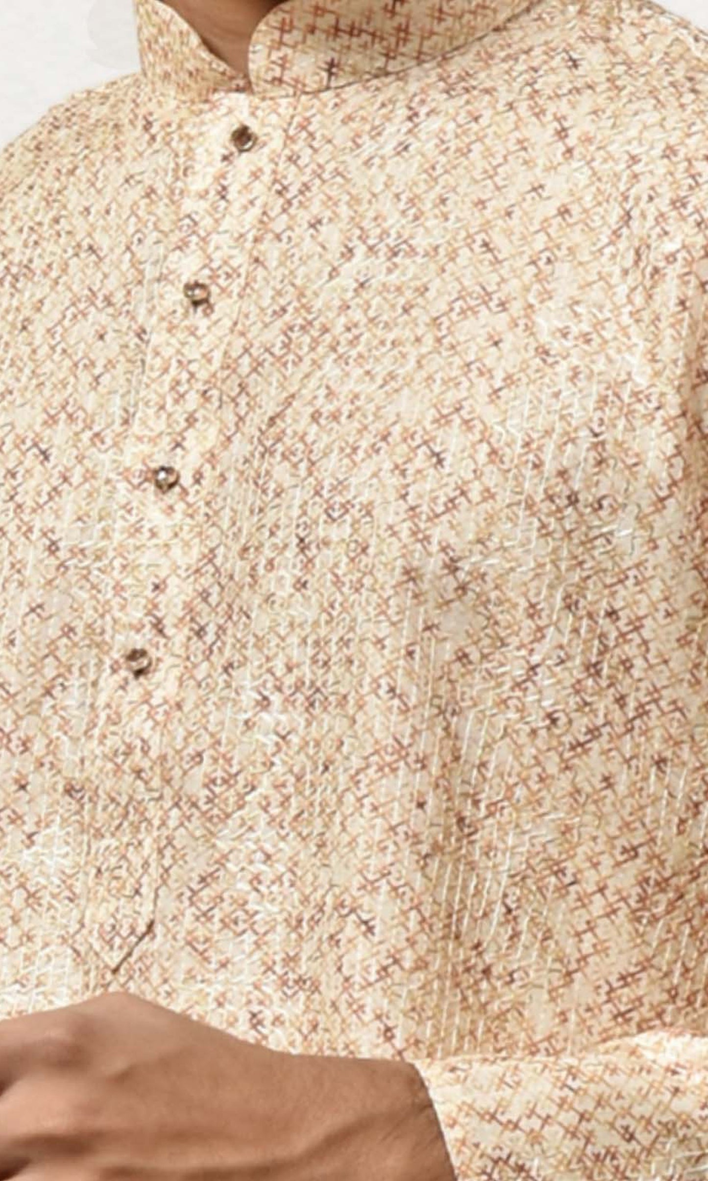 Earthy Ochre Kurta with Intricate Crosshatch Embroidery