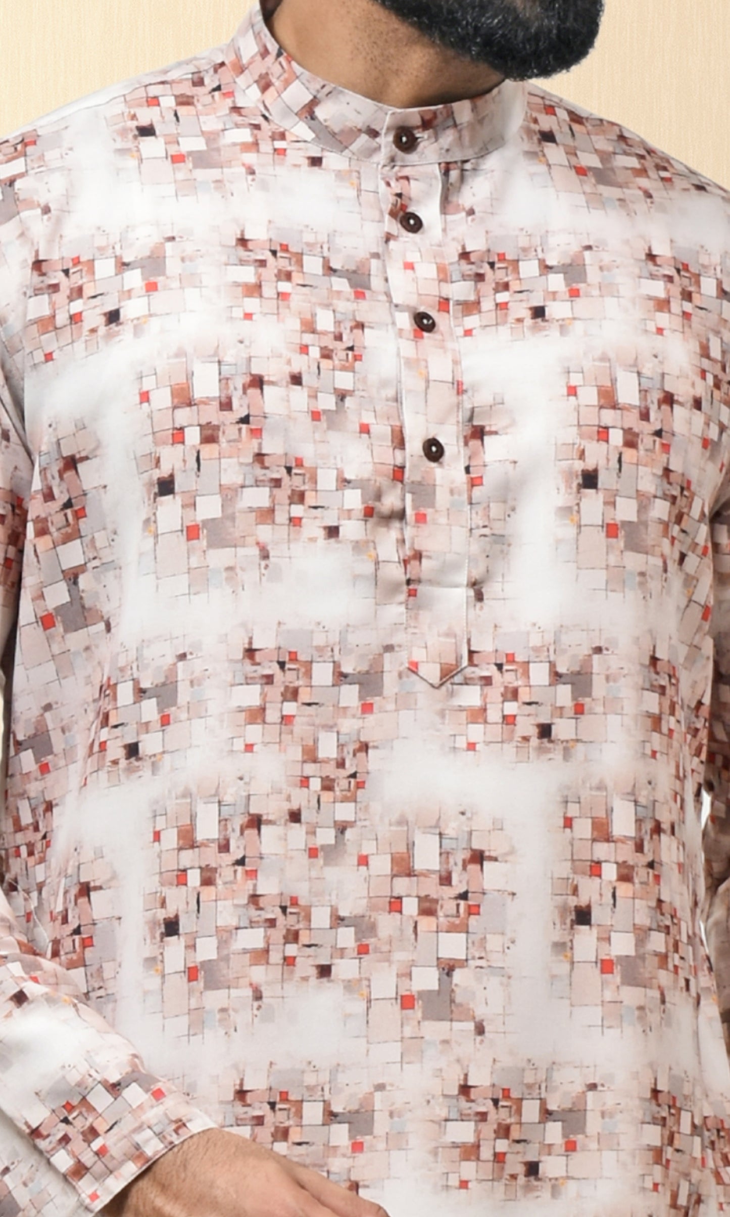 Ivory Ember Kurta with Pixelated Heritage Detailing