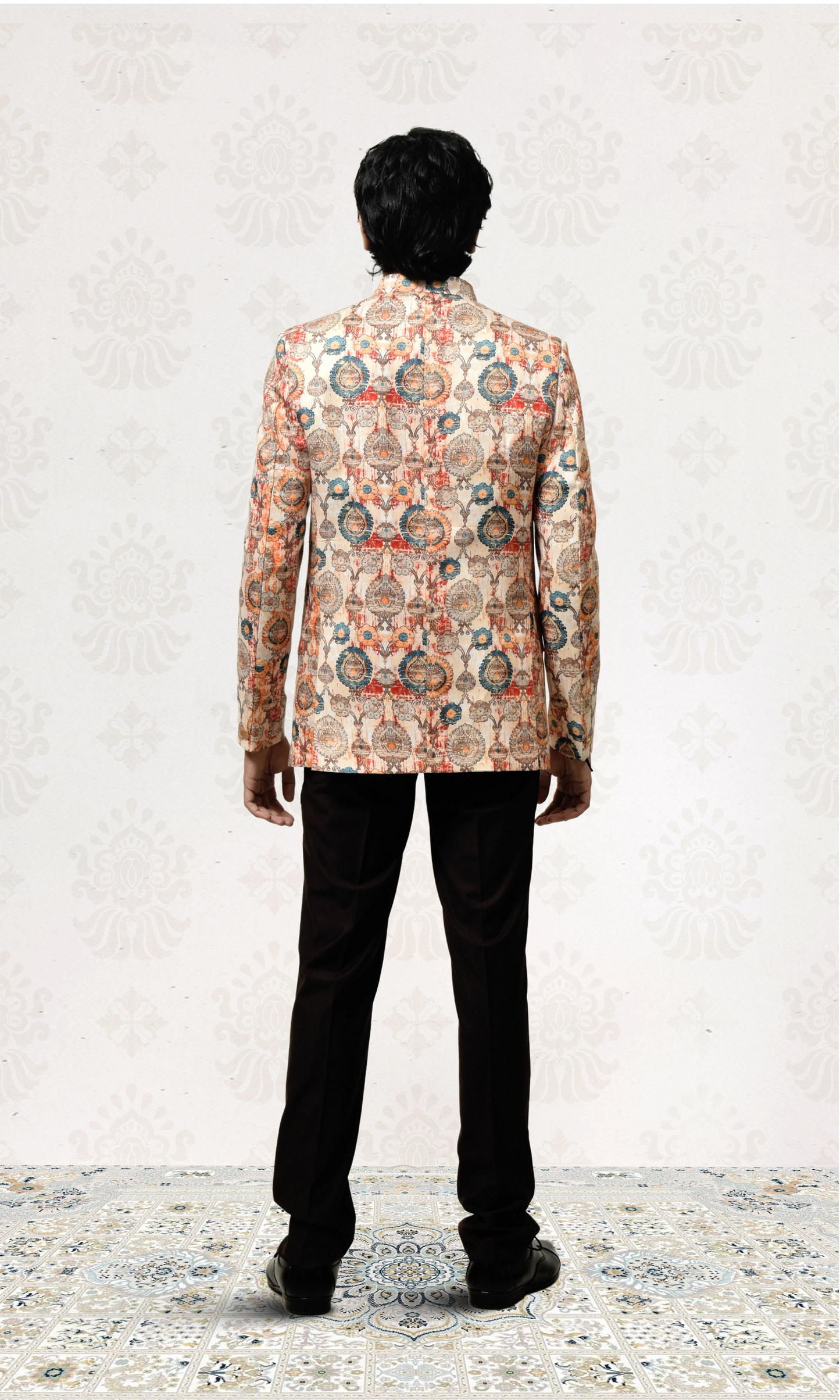 Champagne Beige Heritage Bandhgala with Vibrant Motif Design