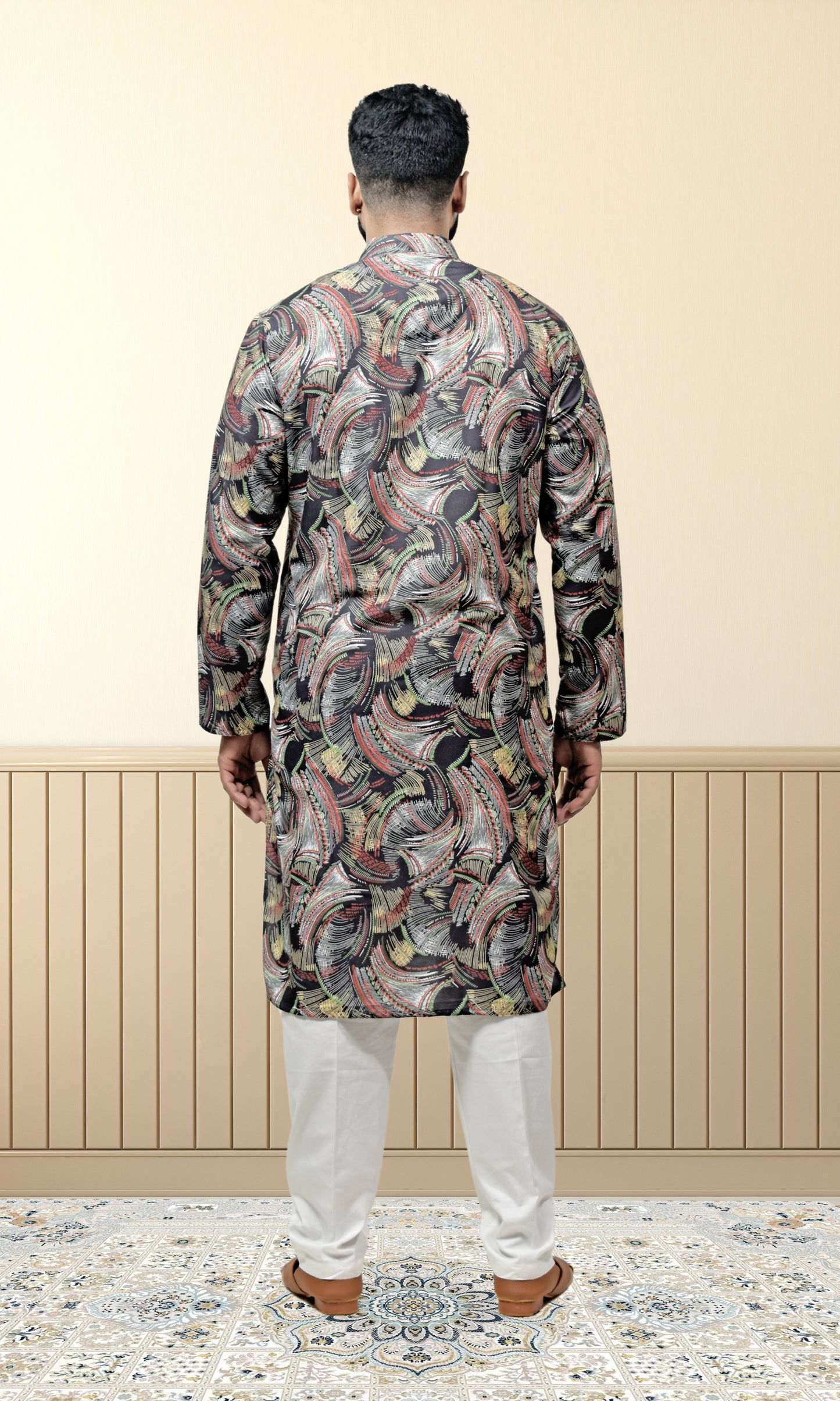 Ebony Crest Kurta with Energetic Weaves Print