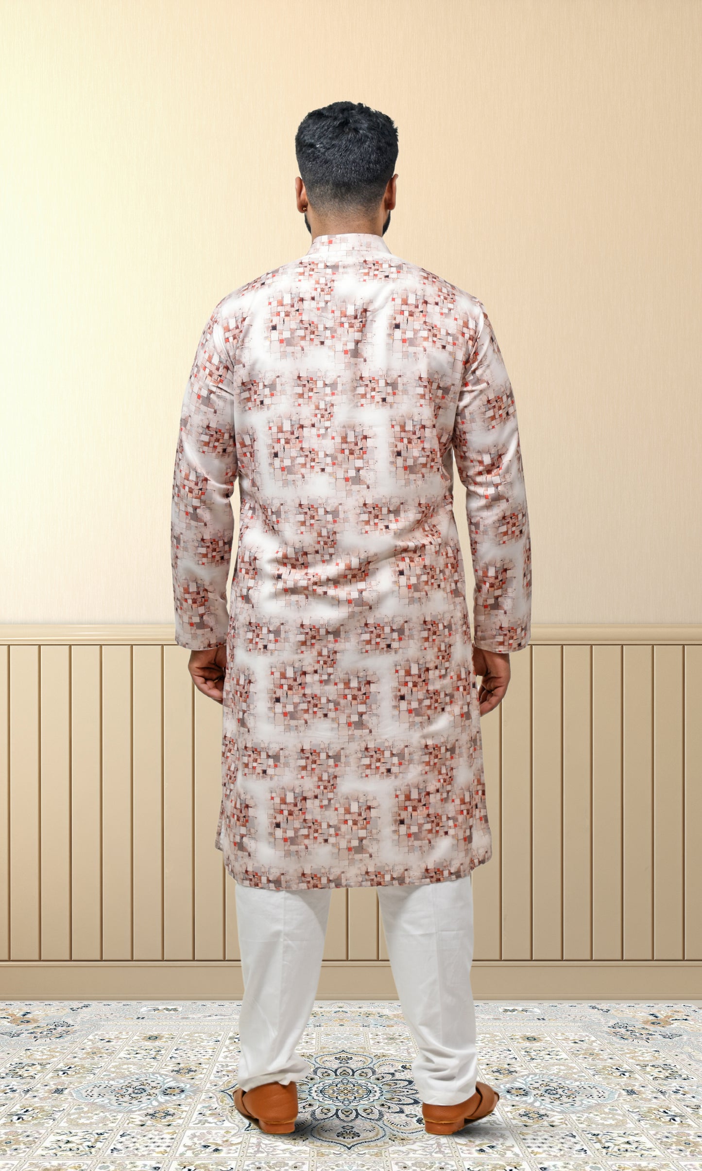Ivory Ember Kurta with Pixelated Heritage Detailing