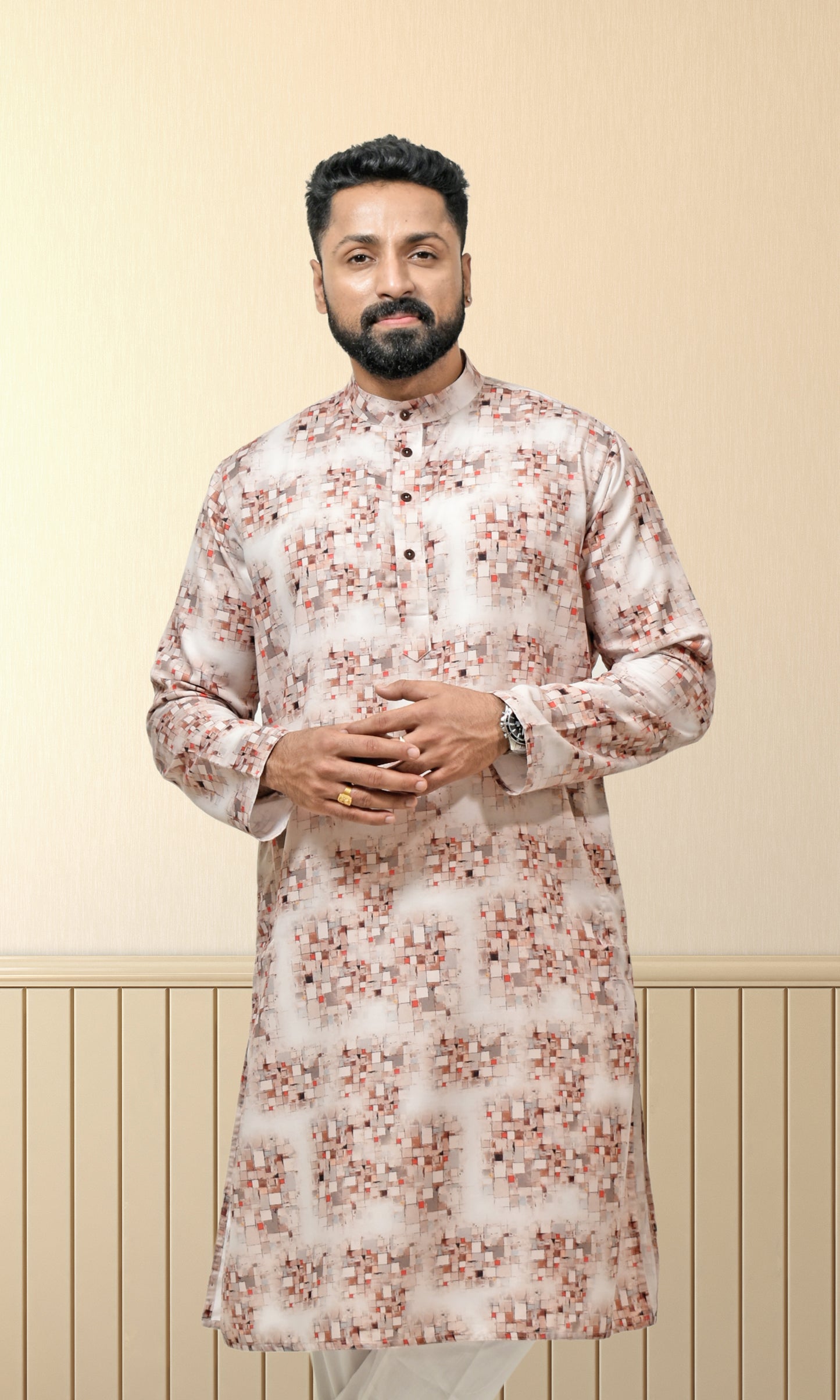 Ivory Ember Kurta with Pixelated Heritage Detailing