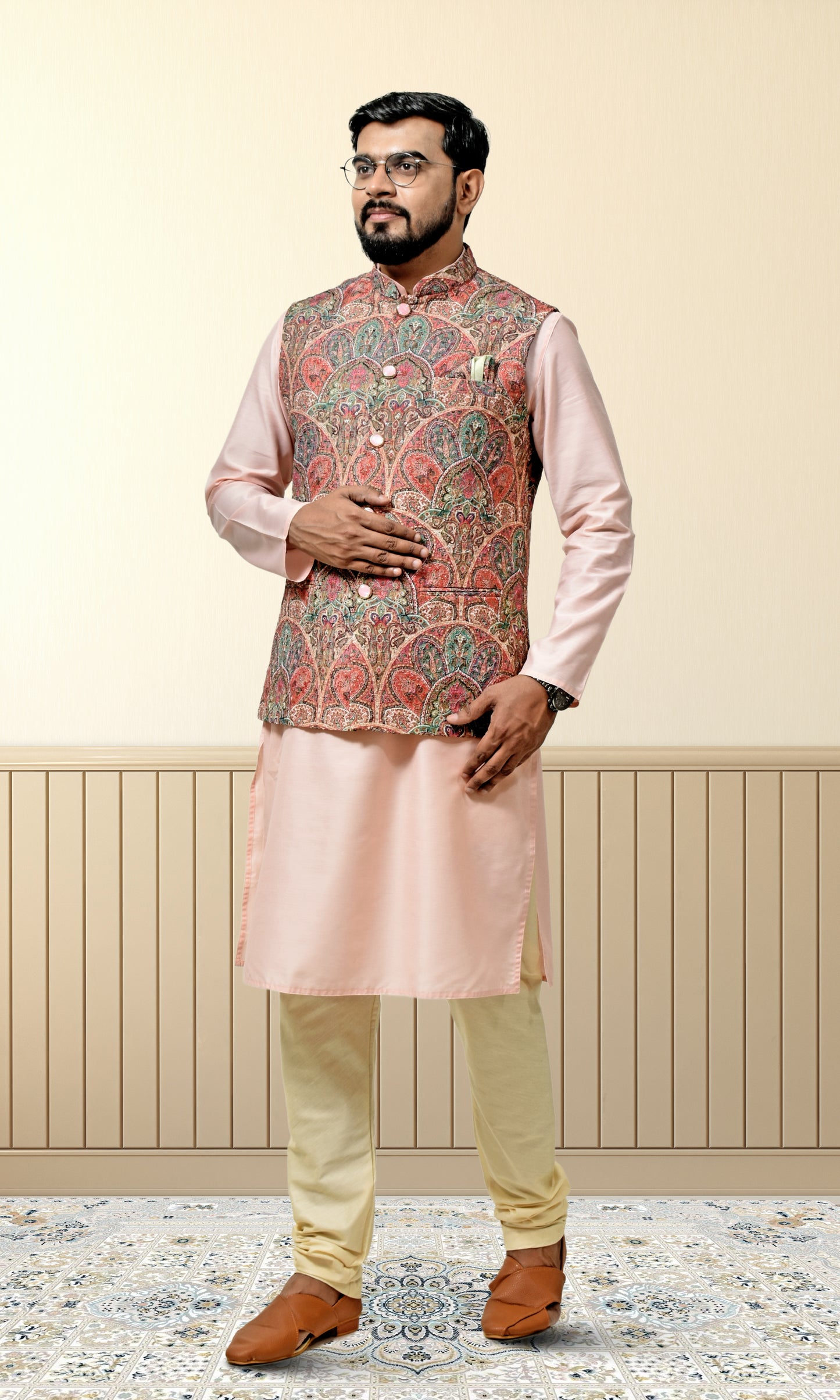 Sunehri Gulbaag Multicoloured Jacket with Opulent Minakari Weaves