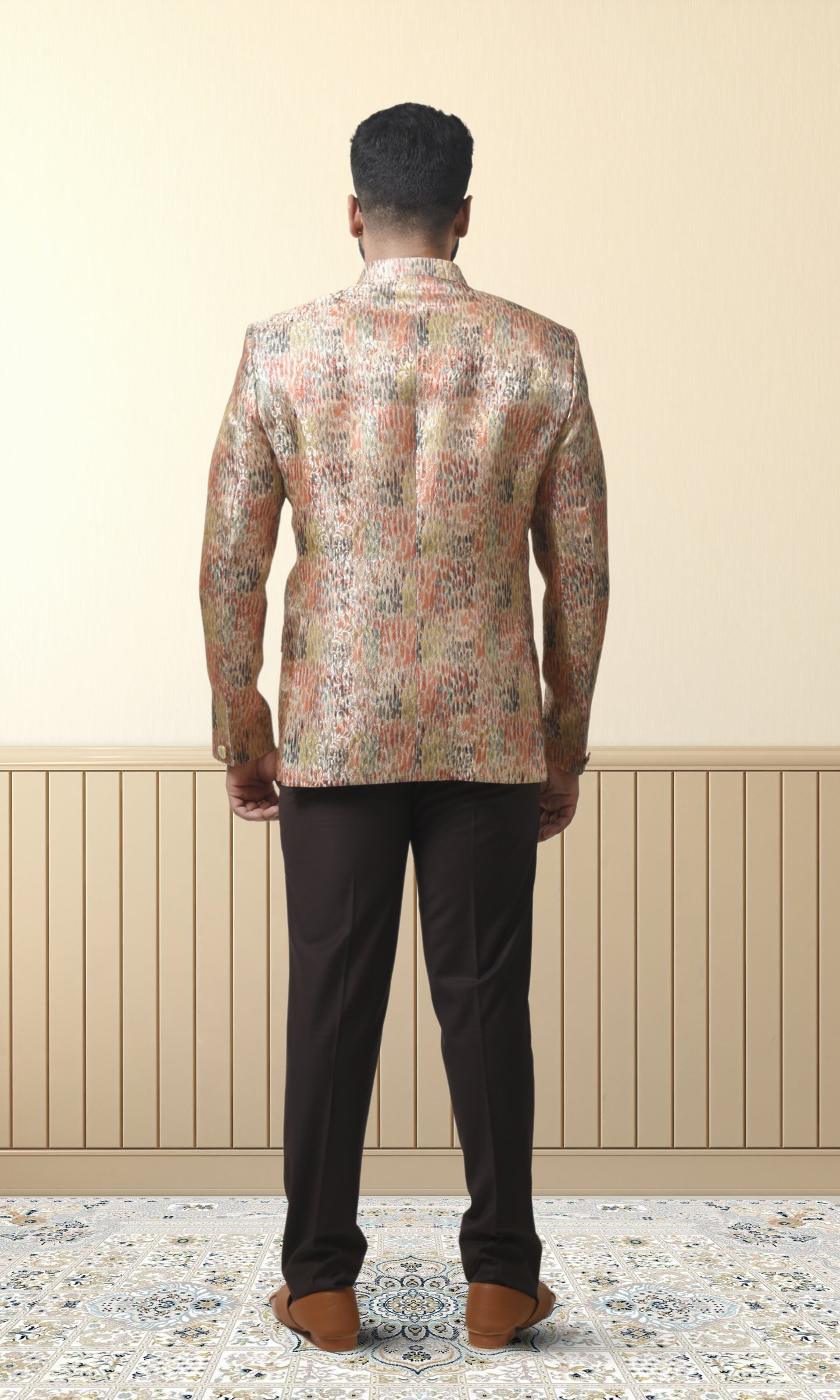 Metallic Multicolor Abstract Wave Pattern Bandhgala