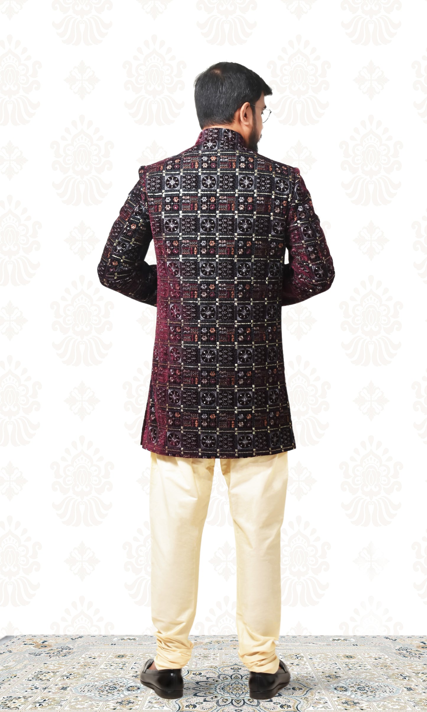 Garnet Wine Indo-Western with Vintage Minakari Embroidery