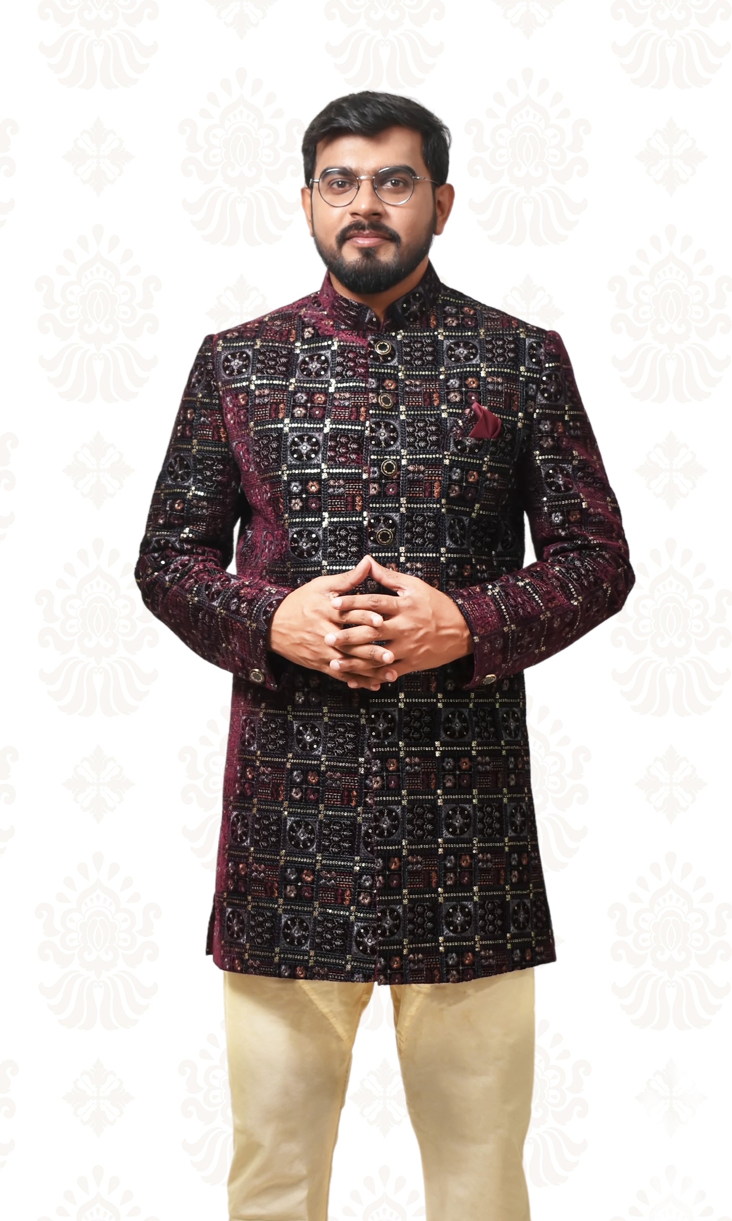 Garnet Wine Indo-Western with Vintage Minakari Embroidery
