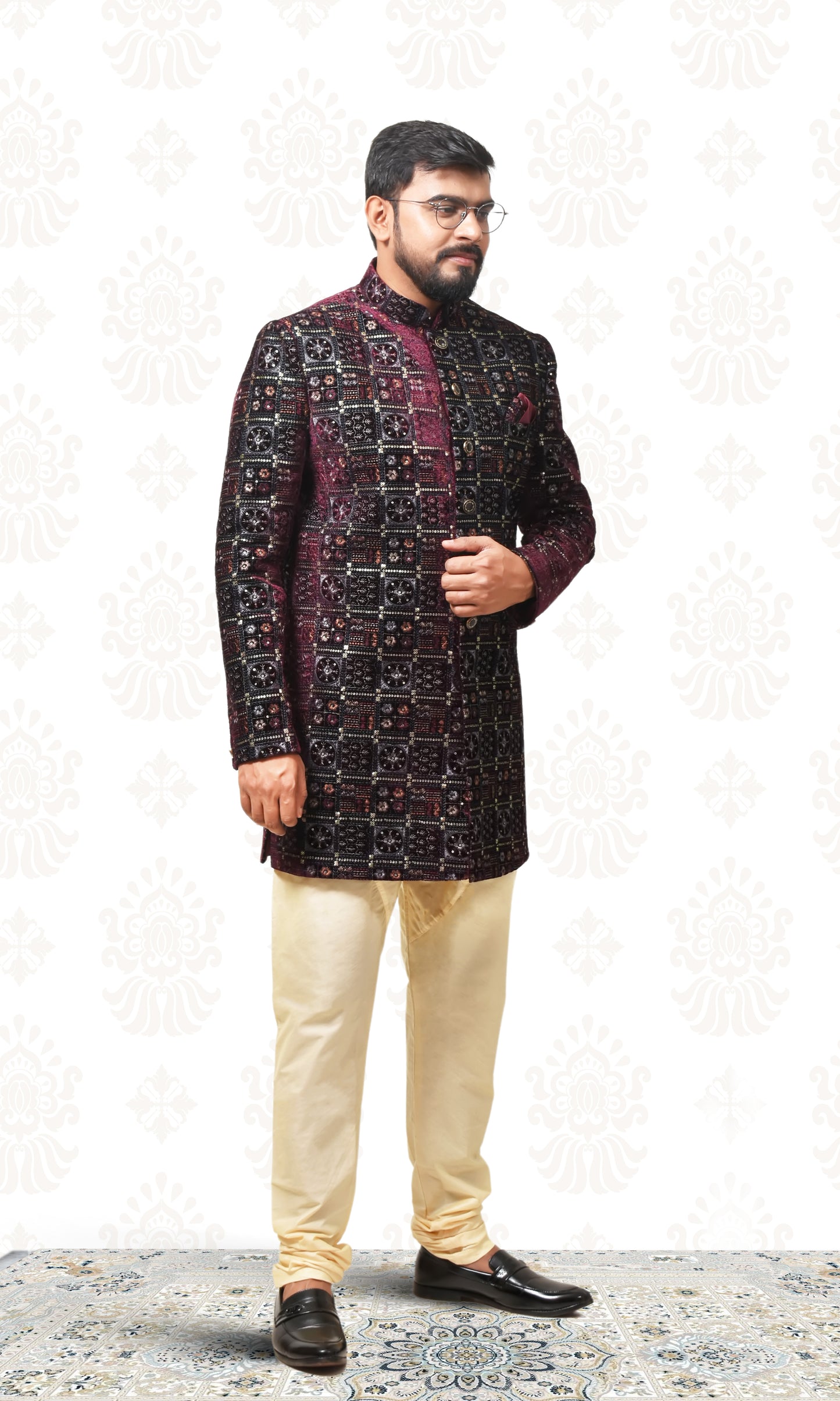 Garnet Wine Indo-Western with Vintage Minakari Embroidery