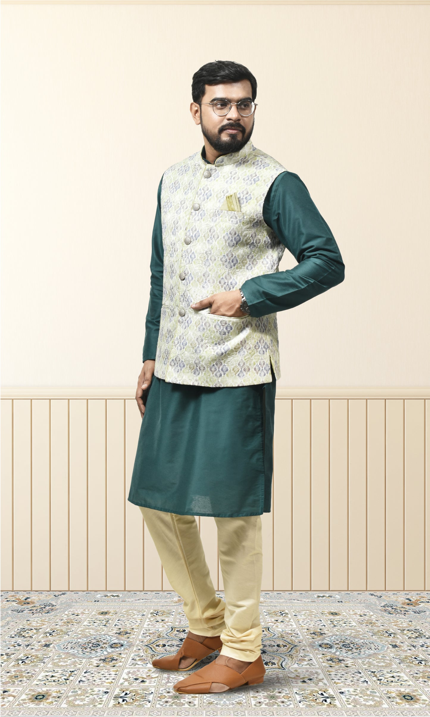 Moonlit Meadow Jacket with Aquatic & Lime Embroidery