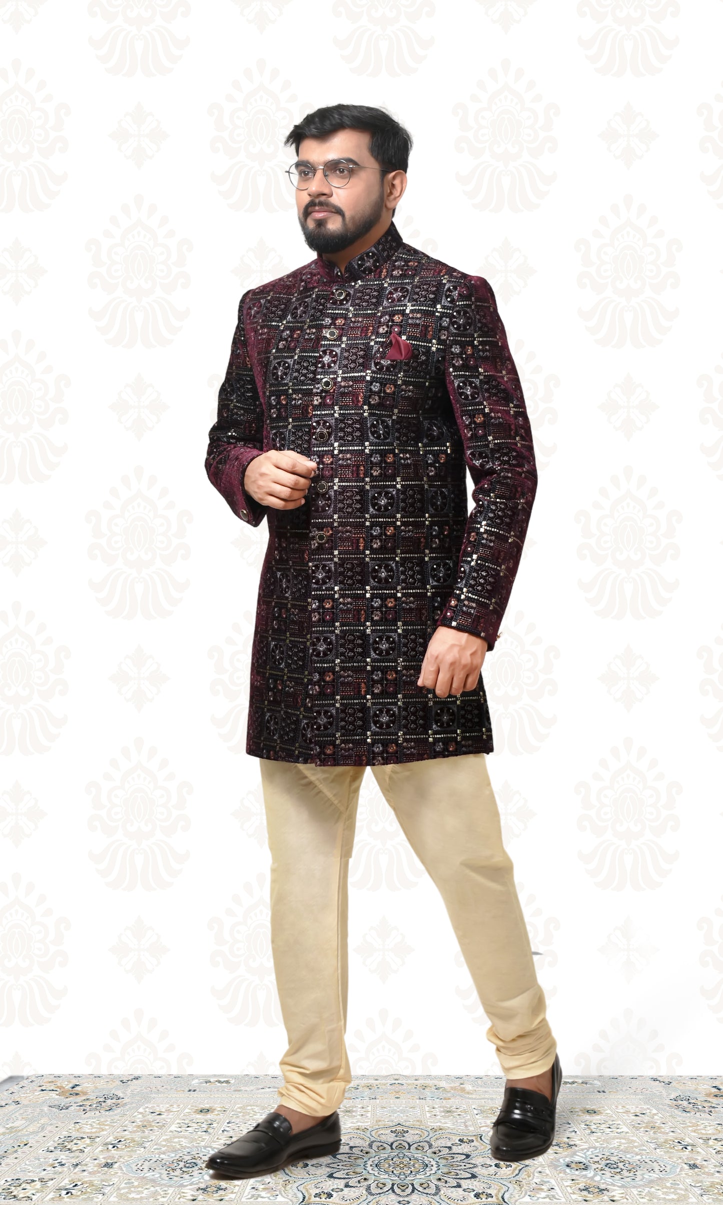 Garnet Wine Indo-Western with Vintage Minakari Embroidery