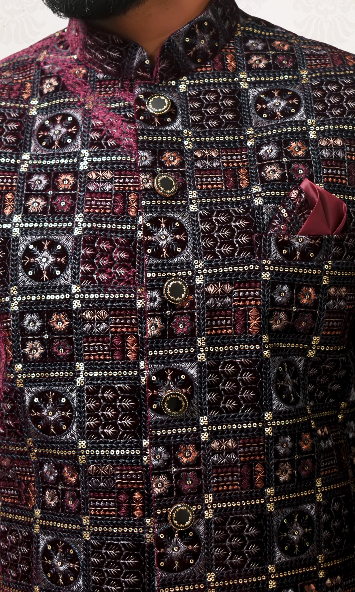 Garnet Wine Indo-Western with Vintage Minakari Embroidery