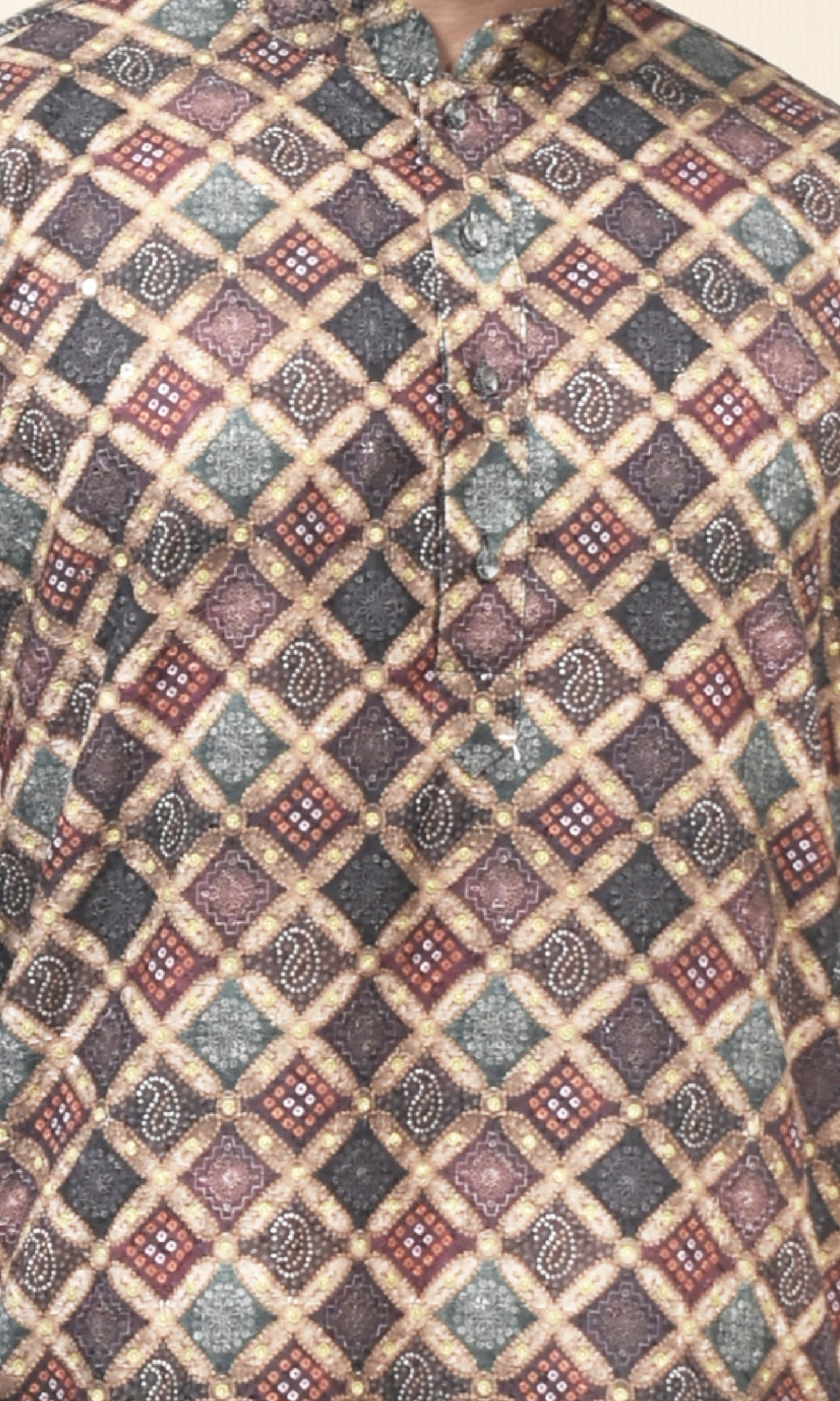 Majestic Lattice Kurta in Black & Multicolour with Timeless Artisan Detailing