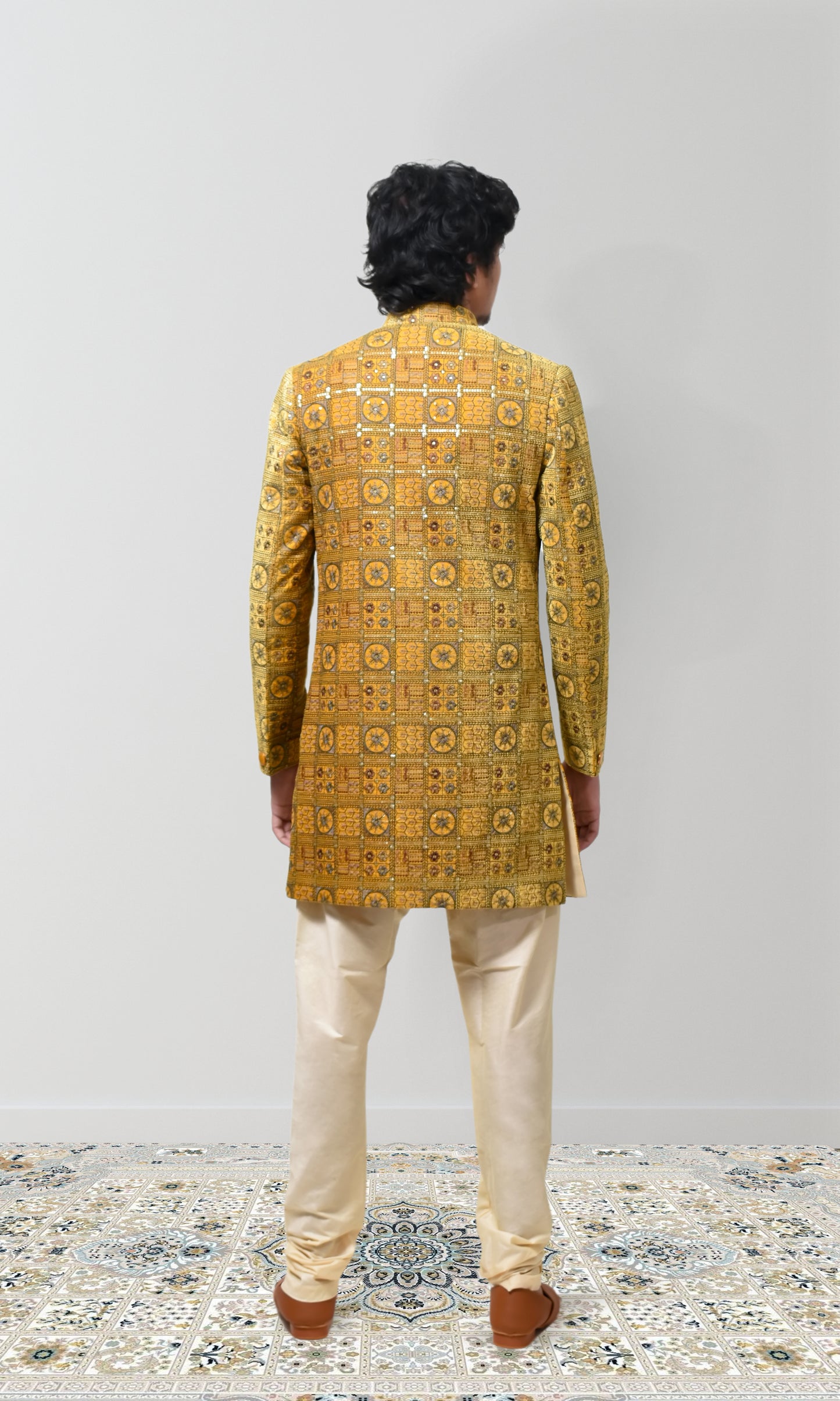 Golden Saffron Indo-Western with Vintage Minakari Embroidery