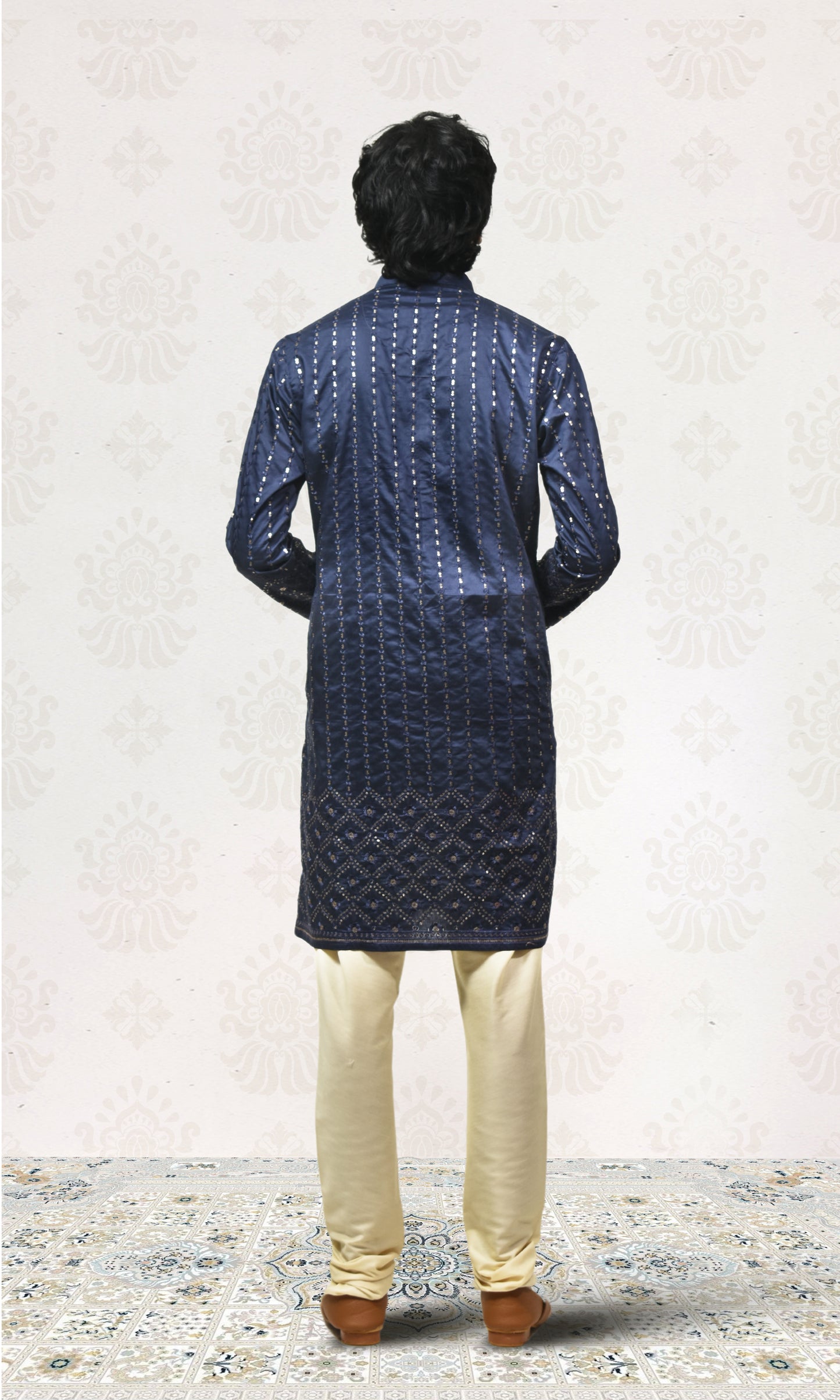 Starlit Navy Kurta with Luminous Gold Embroidery