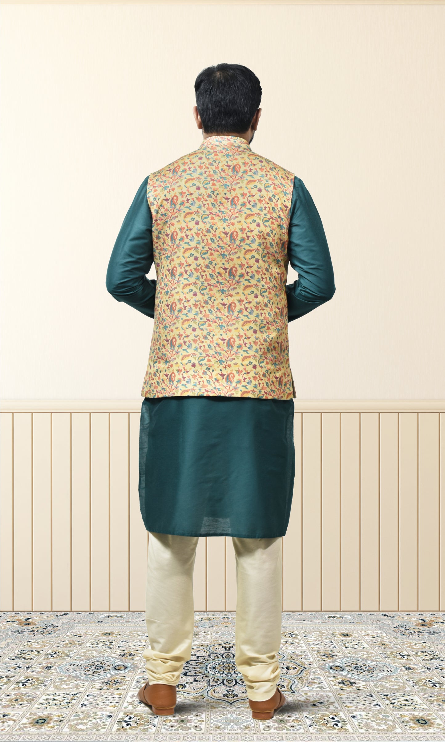 Haldi Yellow Pashmina Inspired Jacket with Botanical Flourishes