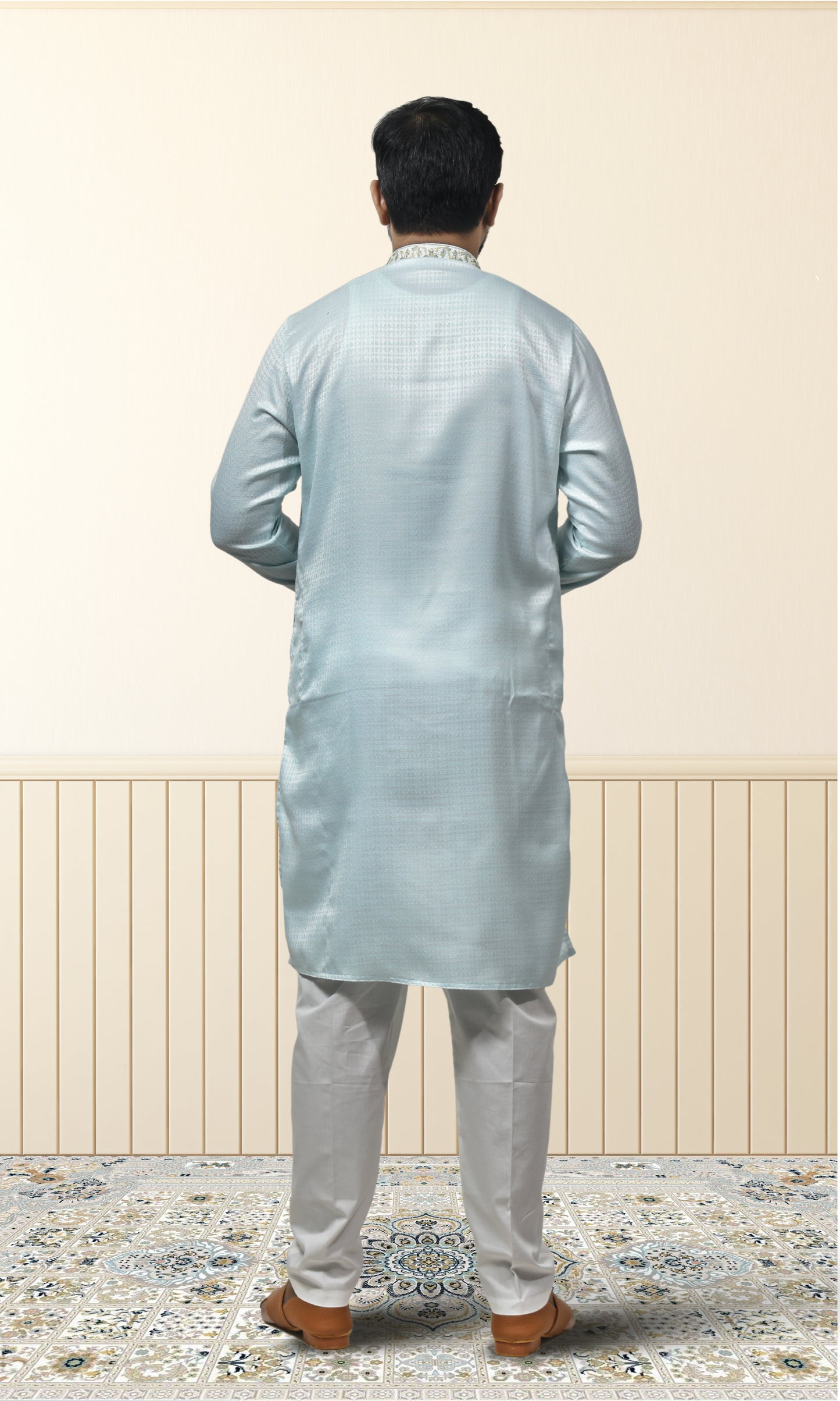 Glacial Blue Radiance Kurta with Floral Embroidery
