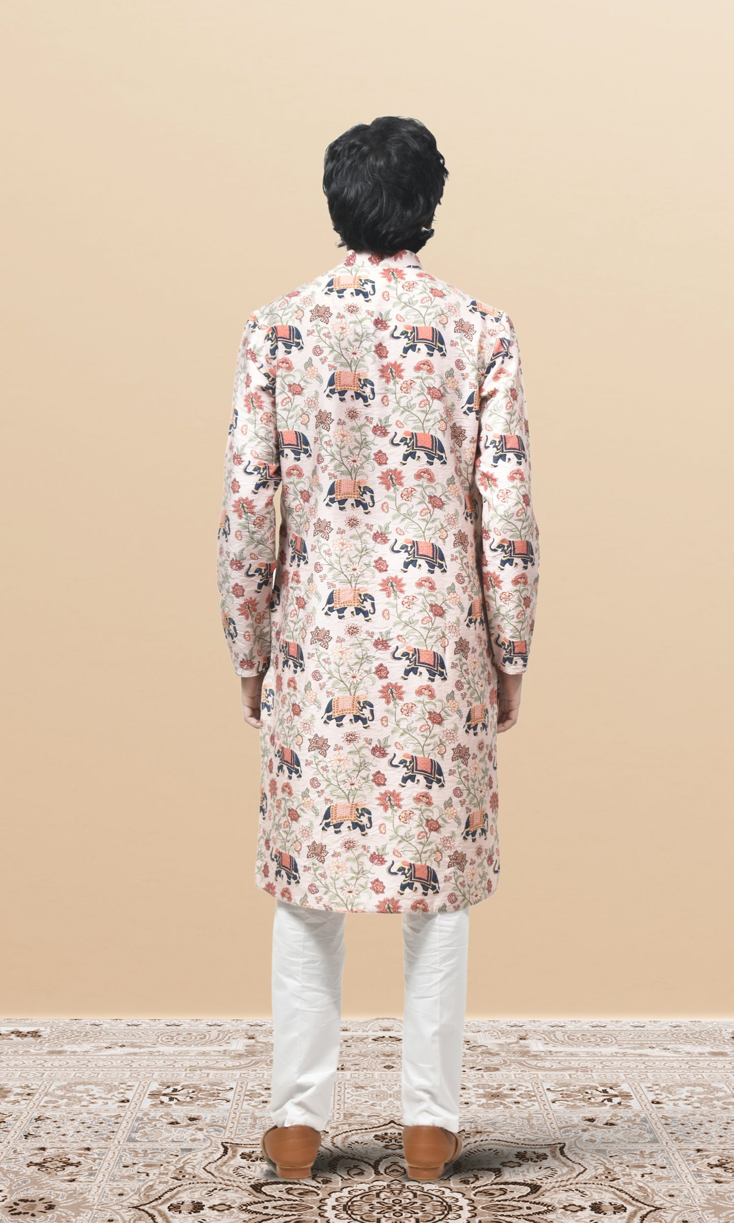 Ivory Floral Royalty Kurta with Heritage Elephant Prints