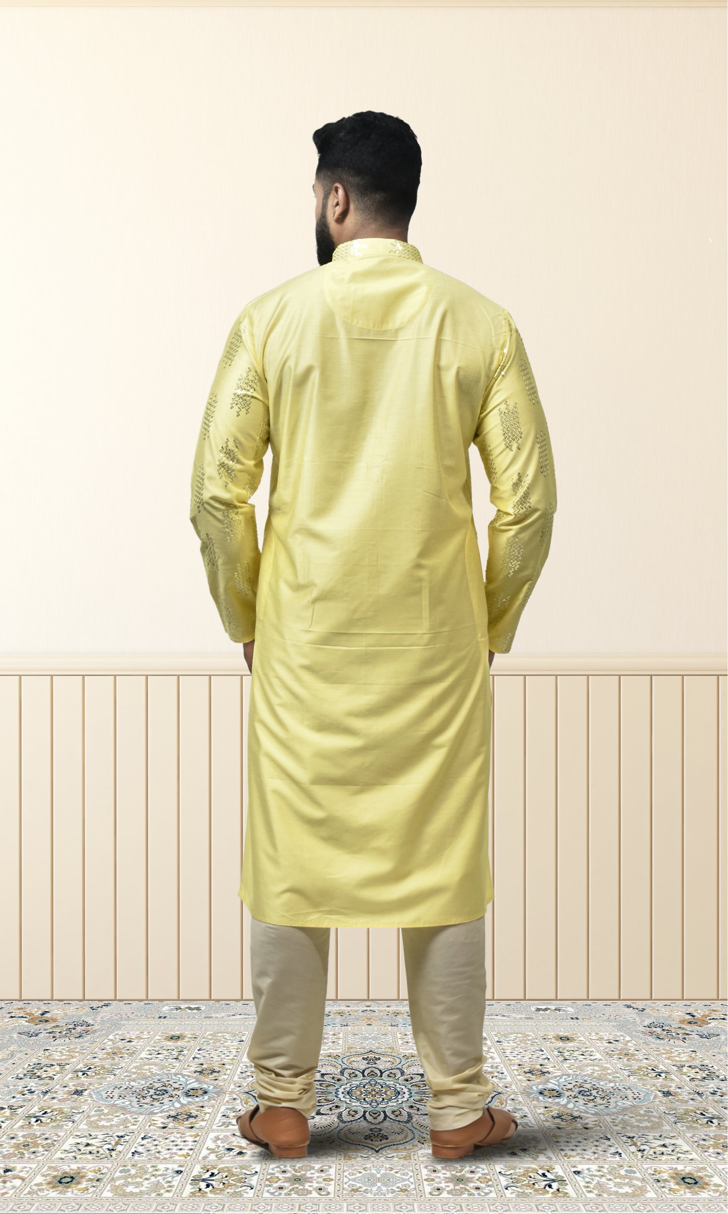 Marigold Yellow Majesty Kurta with Shimmering Sequin Embellishments