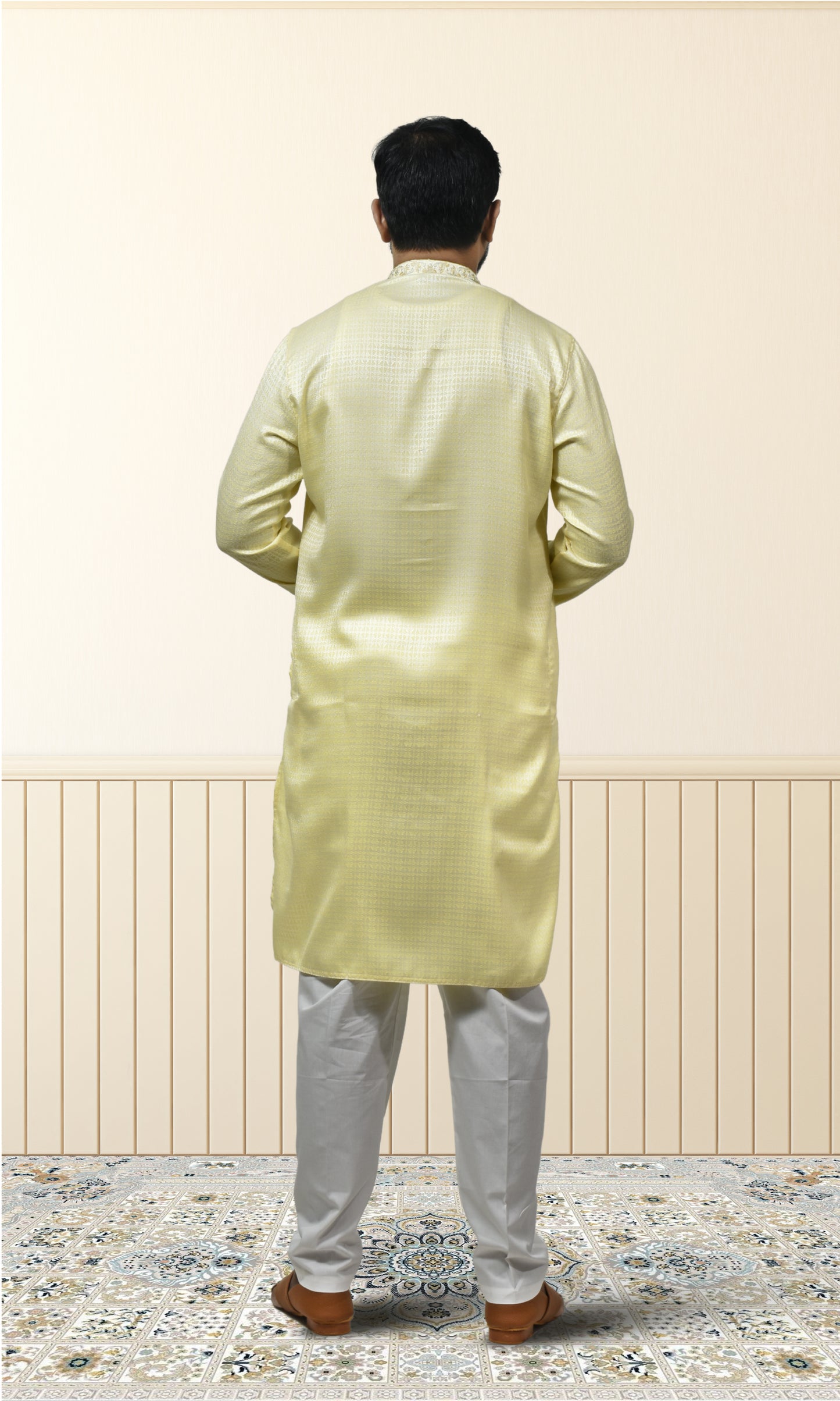Golden Glow Lemon Radiance Kurta with Floral Embroidery
