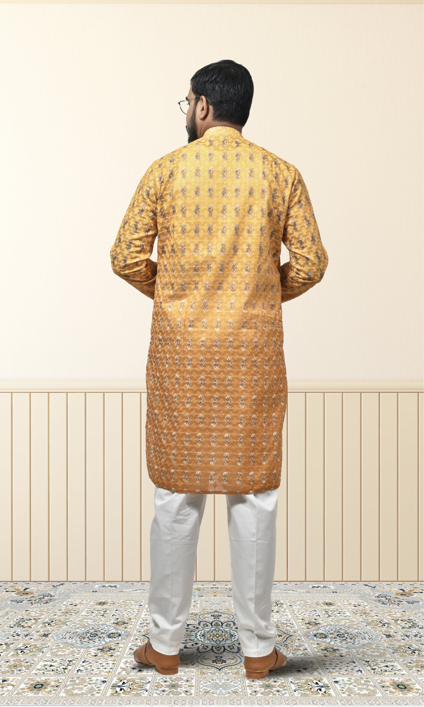 Amber to Saffron Ombre Kurta with Regal Threadwork And Butta Embellishments