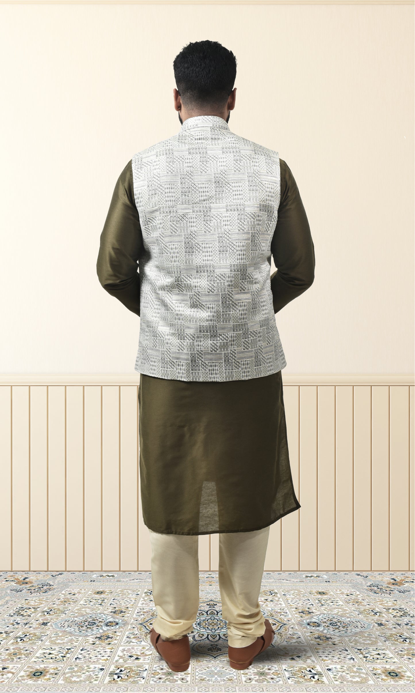 Ivory With Mehendi Green Prism Jacket with Enchanted Sequin Weave